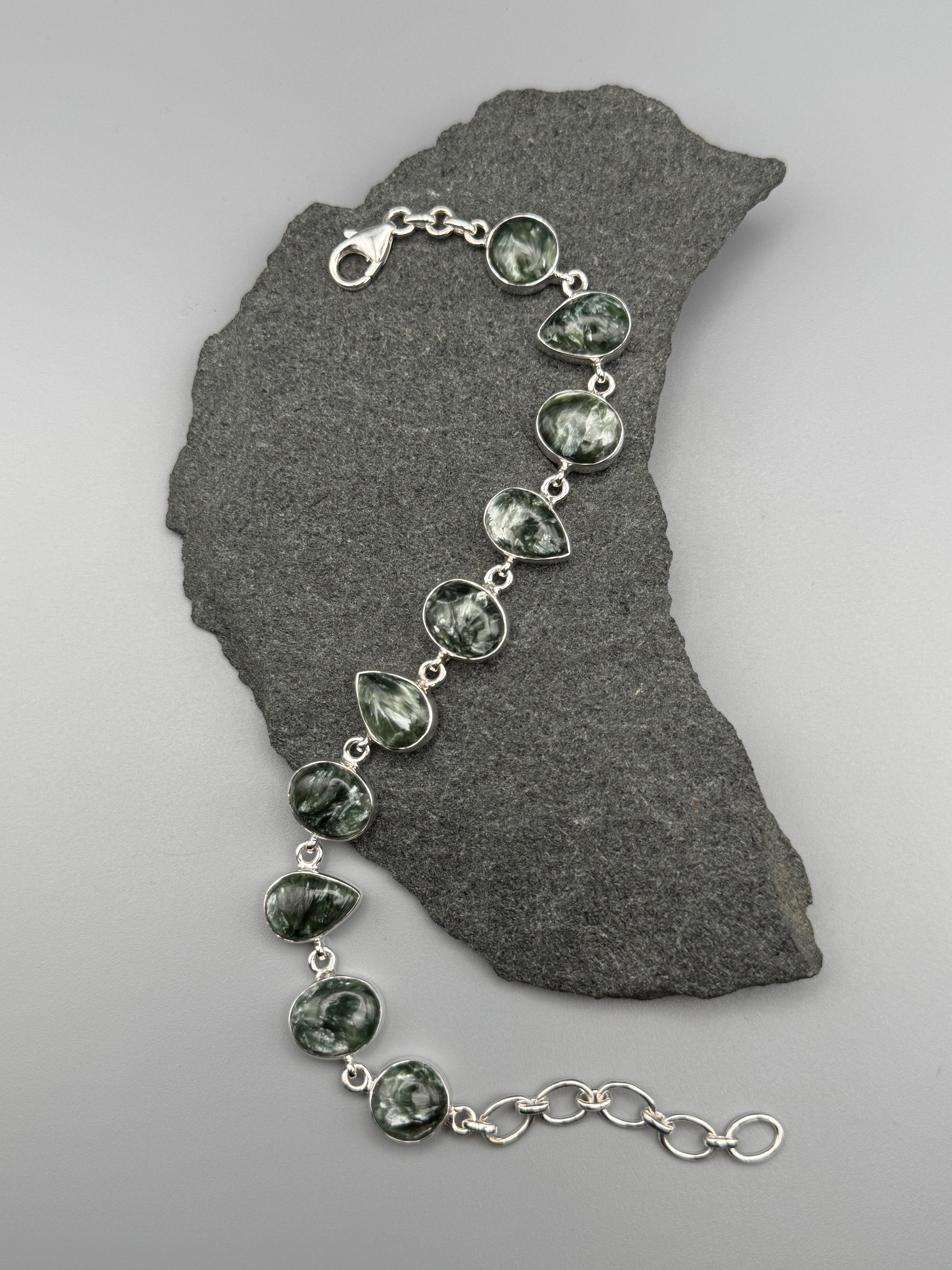 •SERAPHINITE - GEO MIX• linked silver bracelet (7.5" - 9")