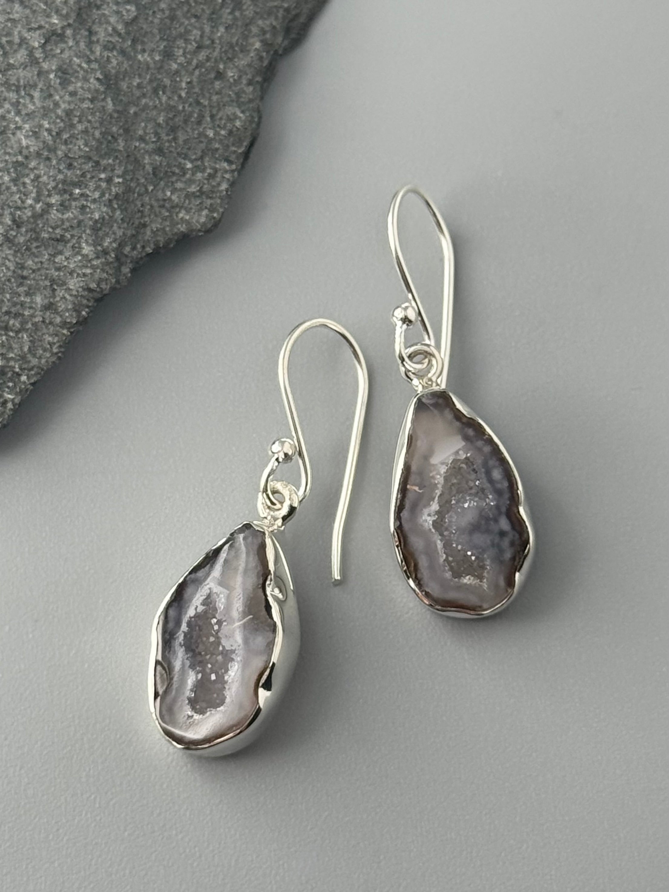 •COCONUT DRUZY - FREEFORM• silver dangle earrings