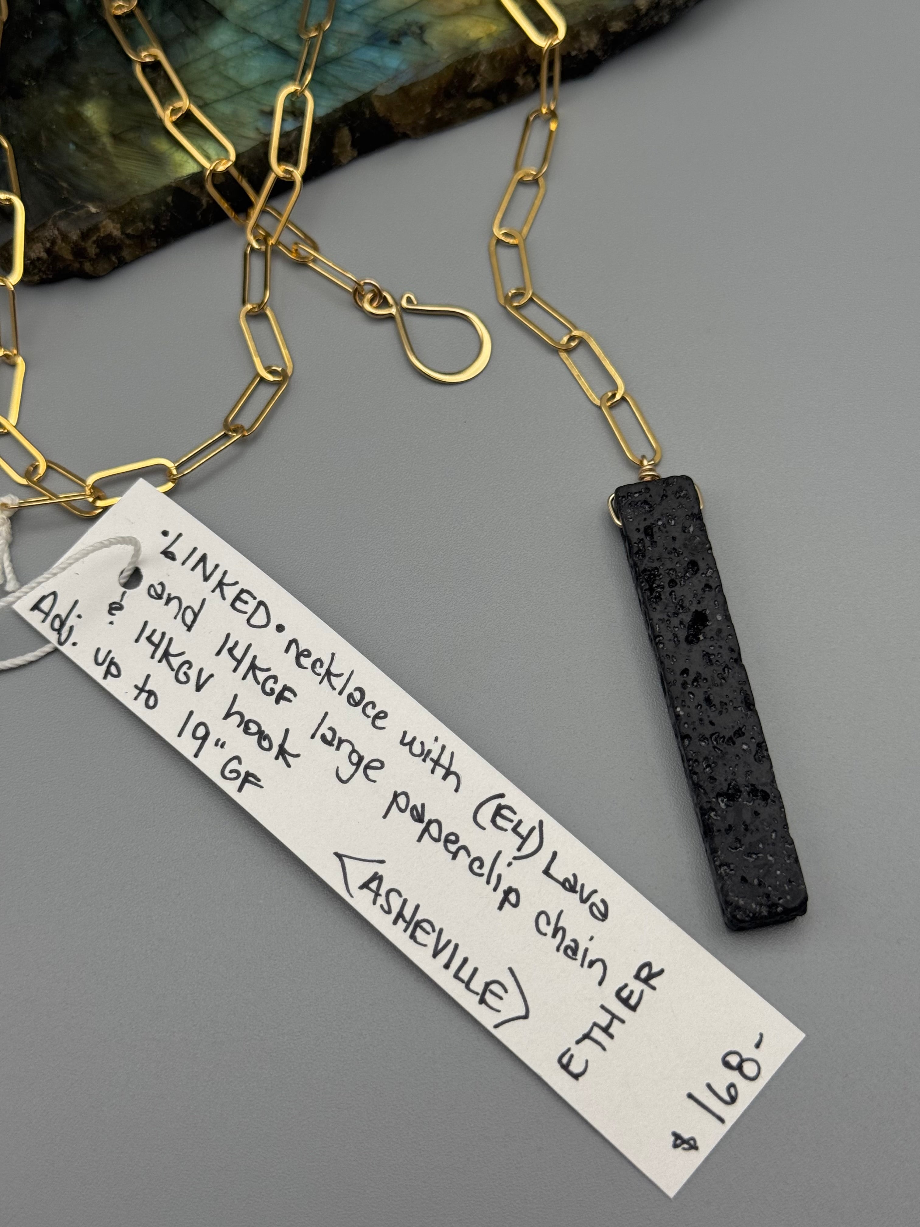 •LINKED• black lava + gold necklace (ADJ to 19")