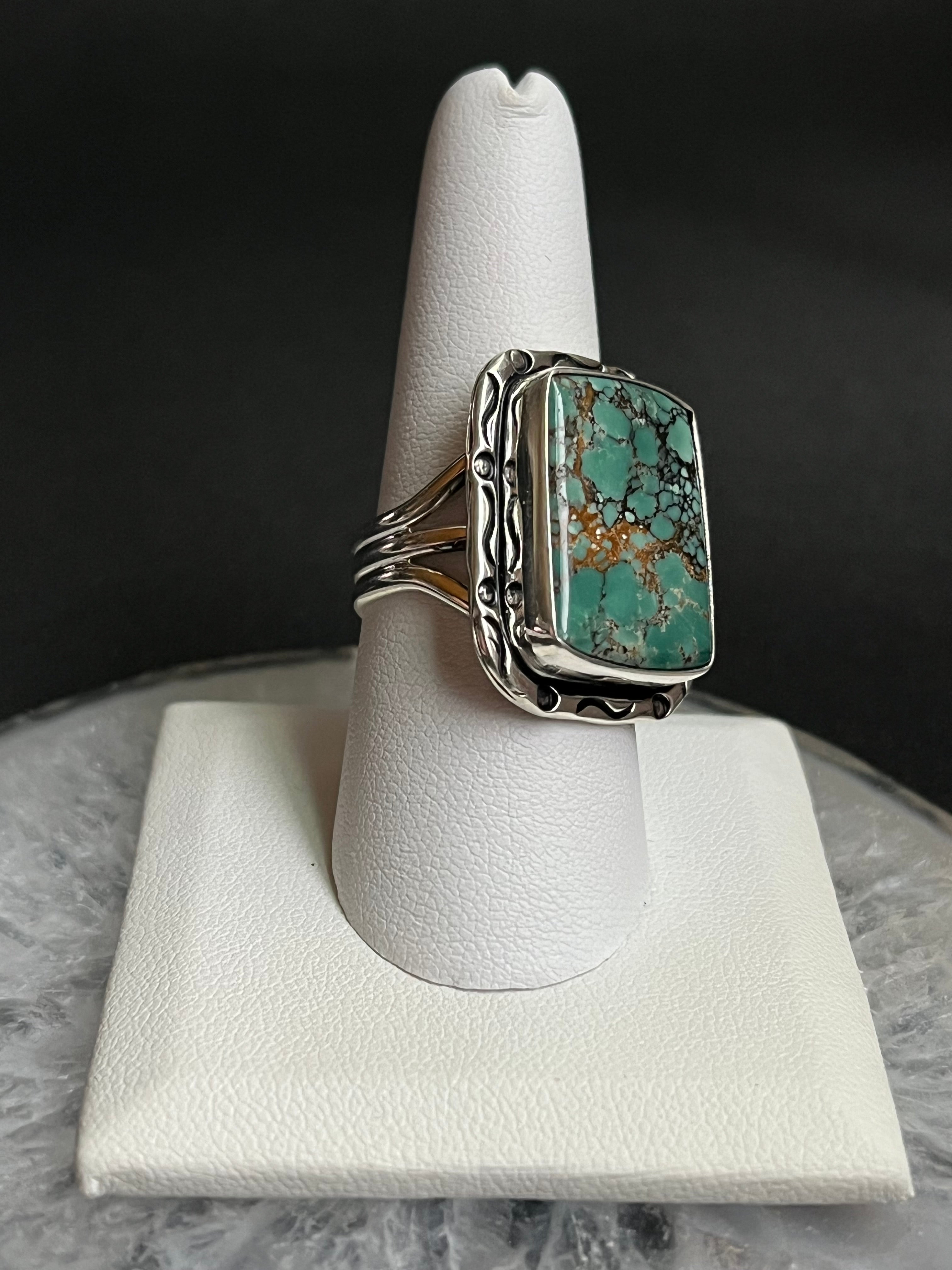 •CHINESE TURQUOISE• Navajo silver ring - size 9