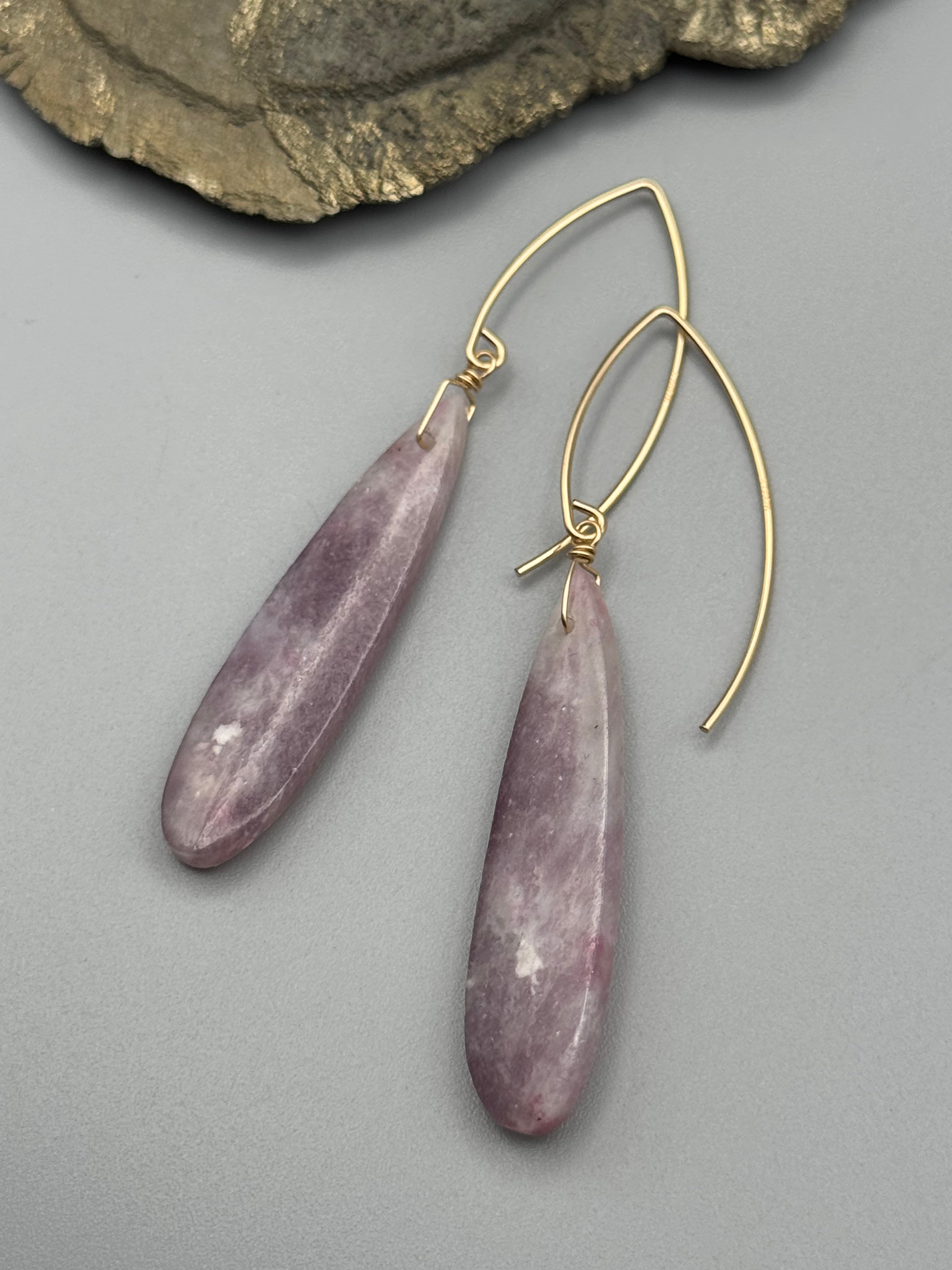 •STRAY• tourmaline in lepidolite + gold earrings