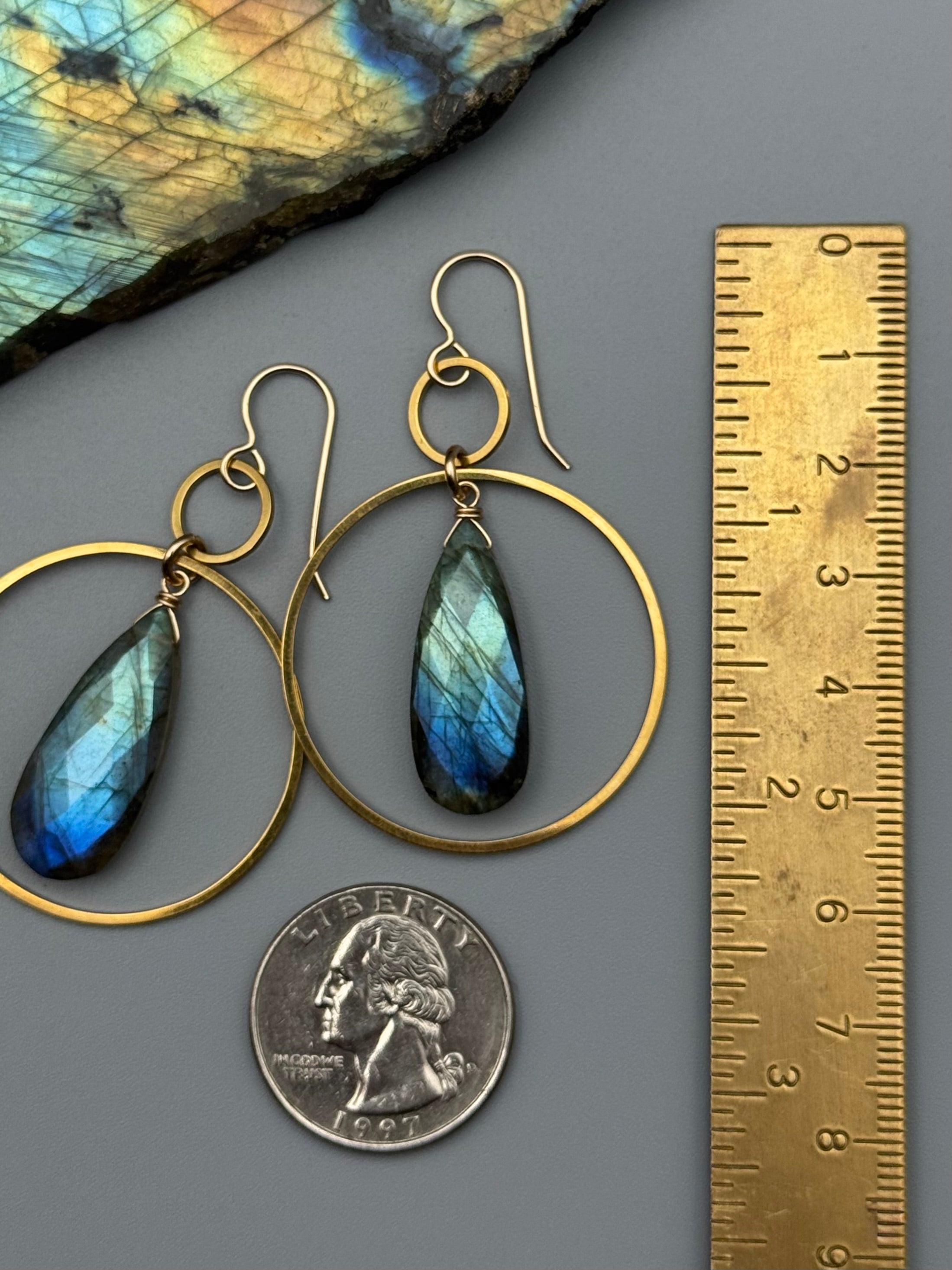 •EQUA-LUNA• labradorite tear + gold earrings