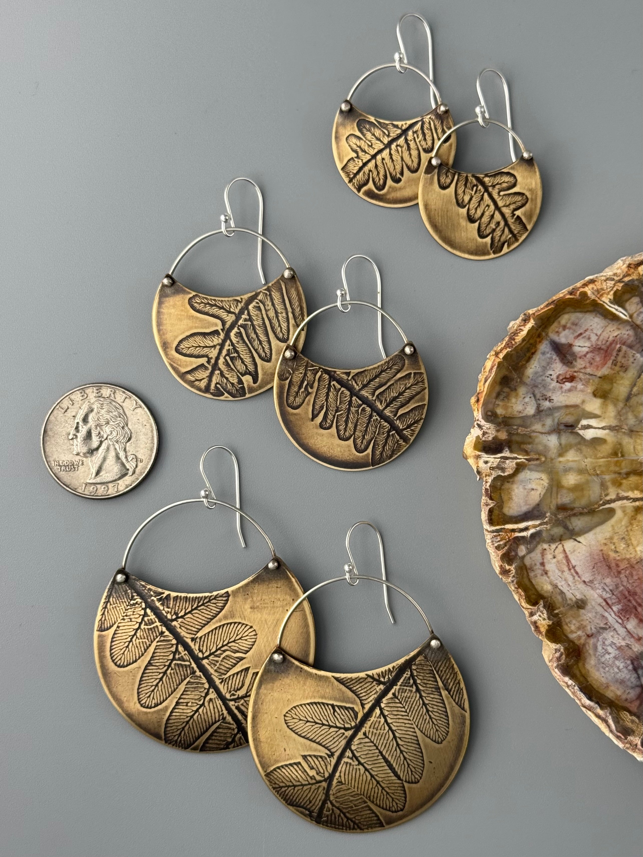 •FERN CRESCENT• mixed metal dangle earrings