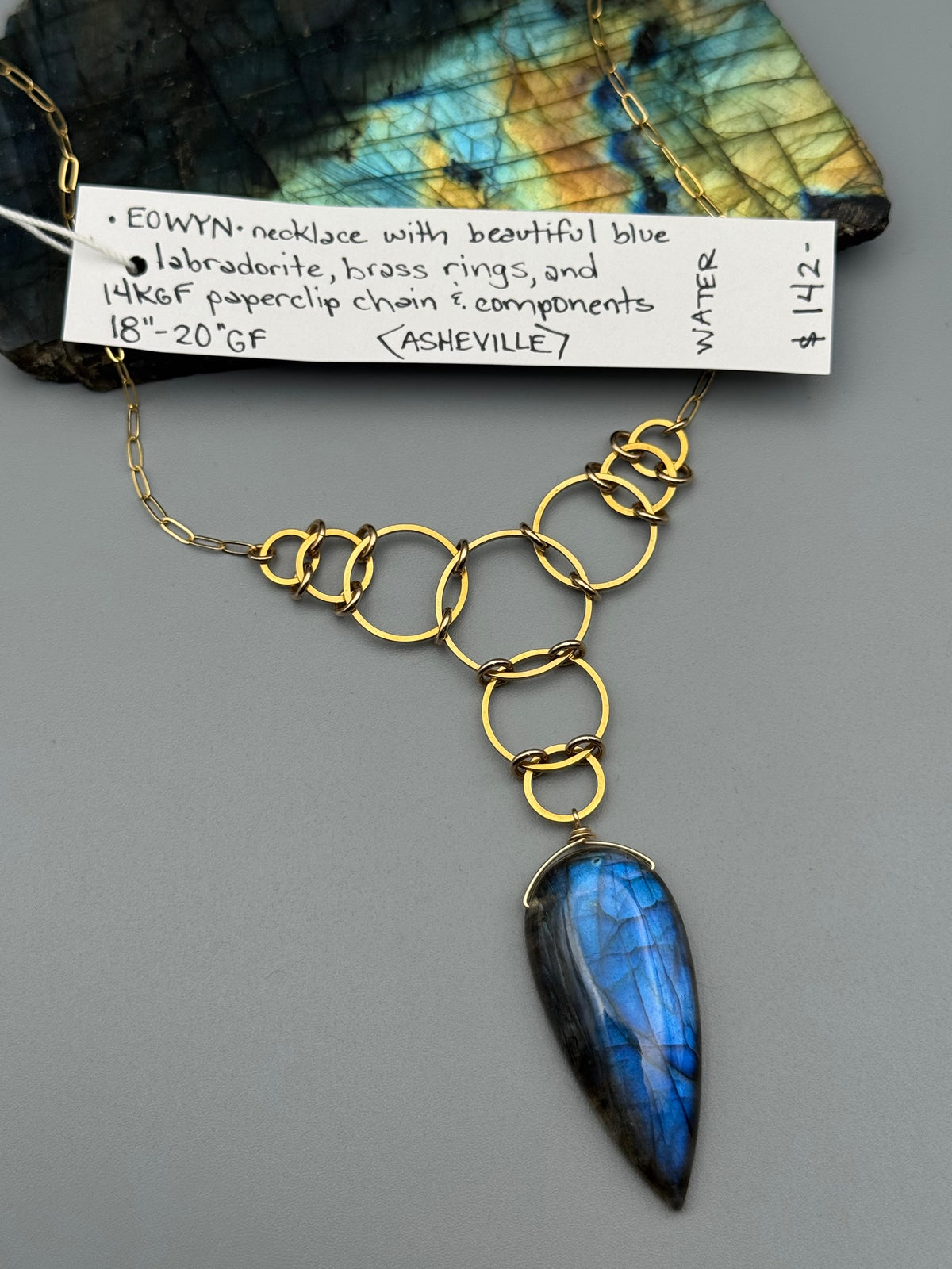 •EOWYN• labradorite spear tear + gold necklace (18"-20" long)