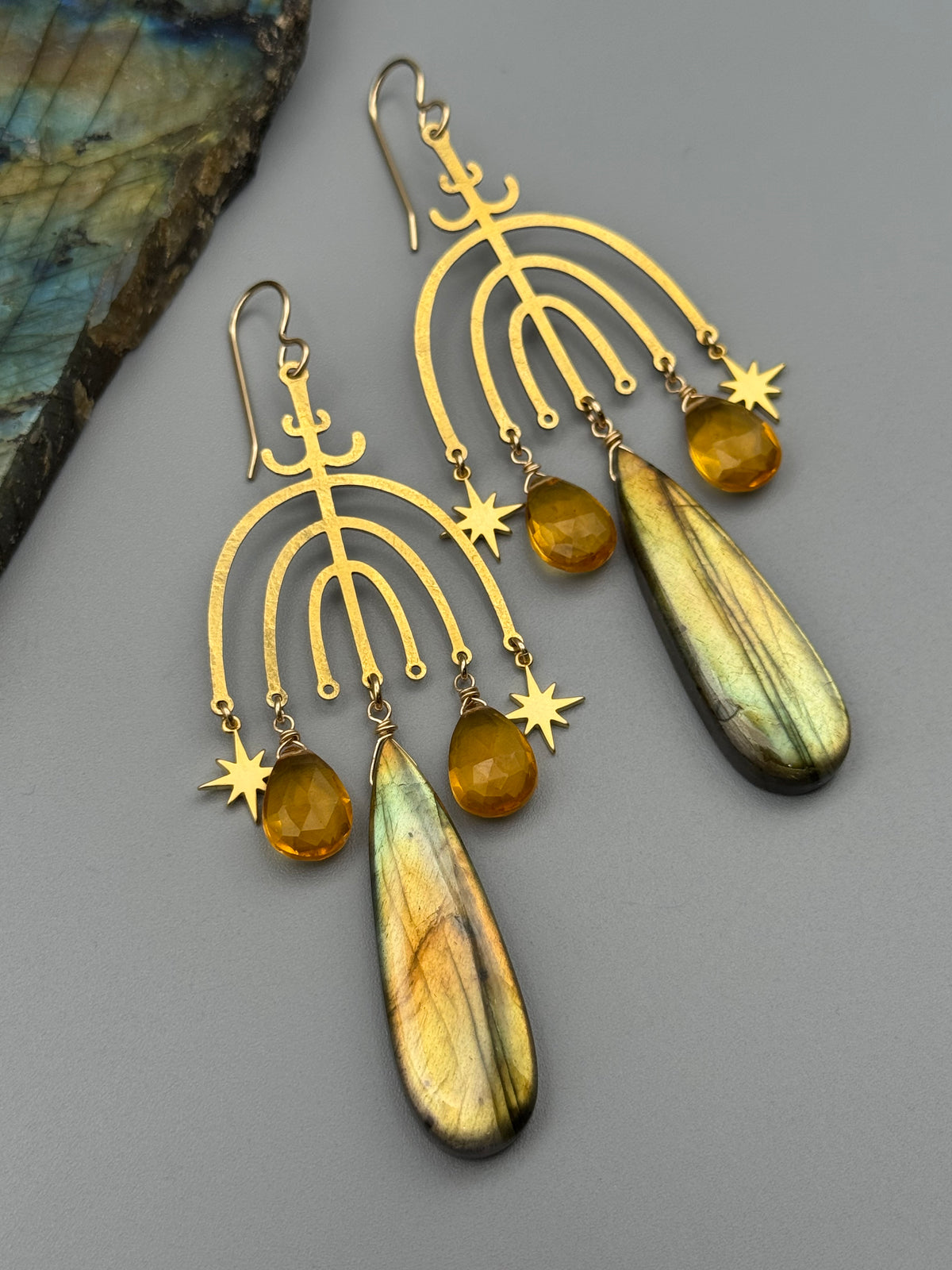 •VALHALLA• golden labradorite + citrine gold earrings