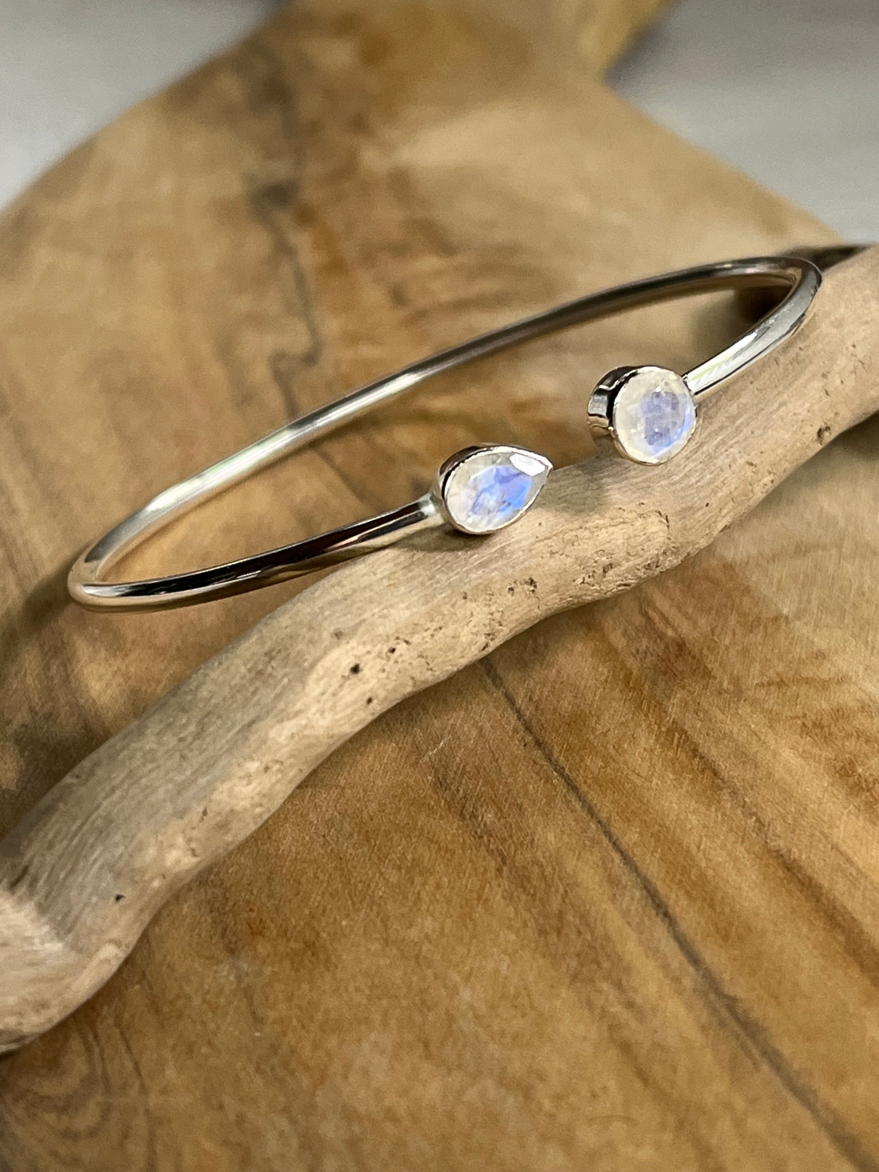 •TEAR + CIRCLE• rainbow moonstone + silver twist-on cuff bracelet