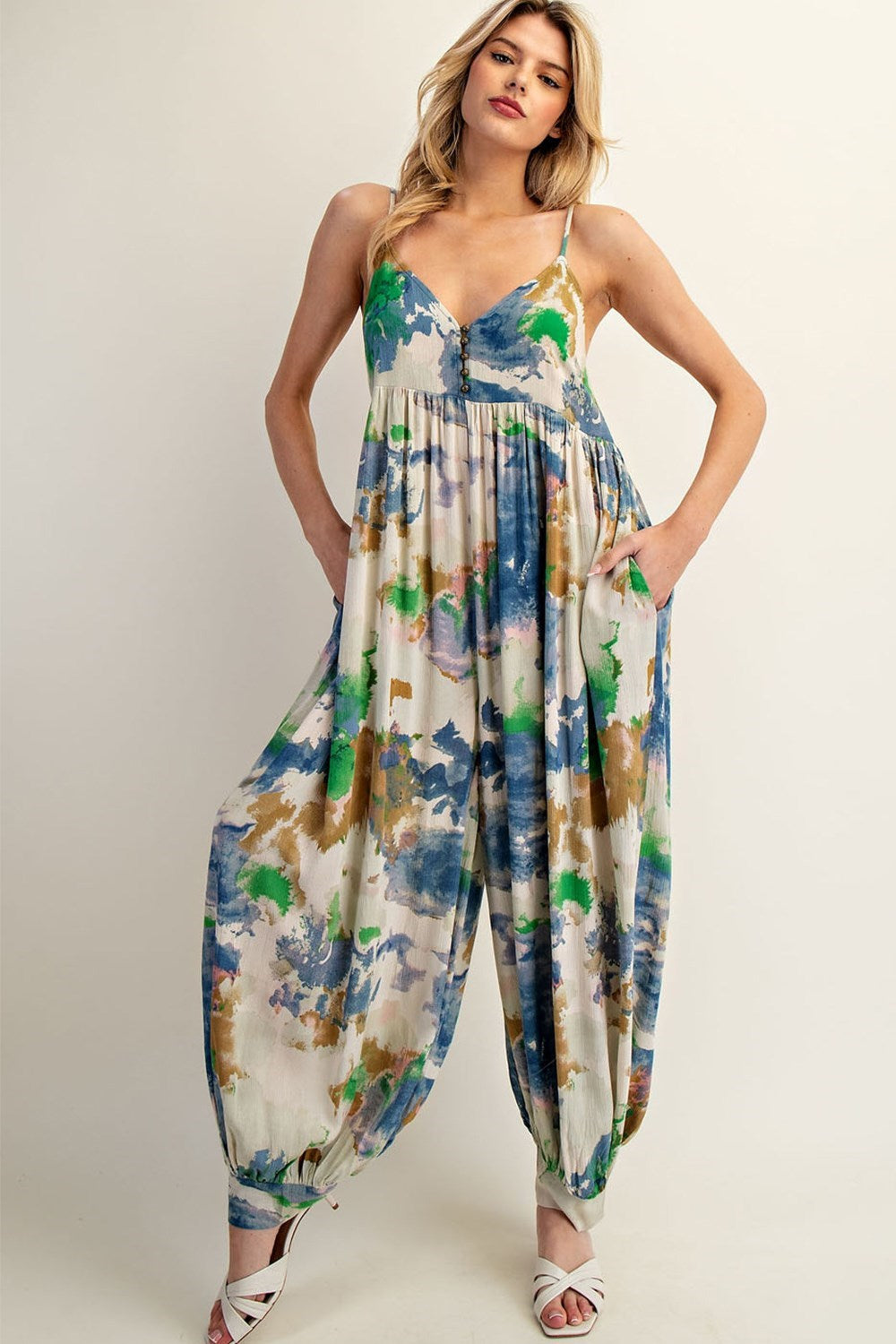 •PEYTON - WATERCOLOR• relaxed fit V-neck jumpsuit
