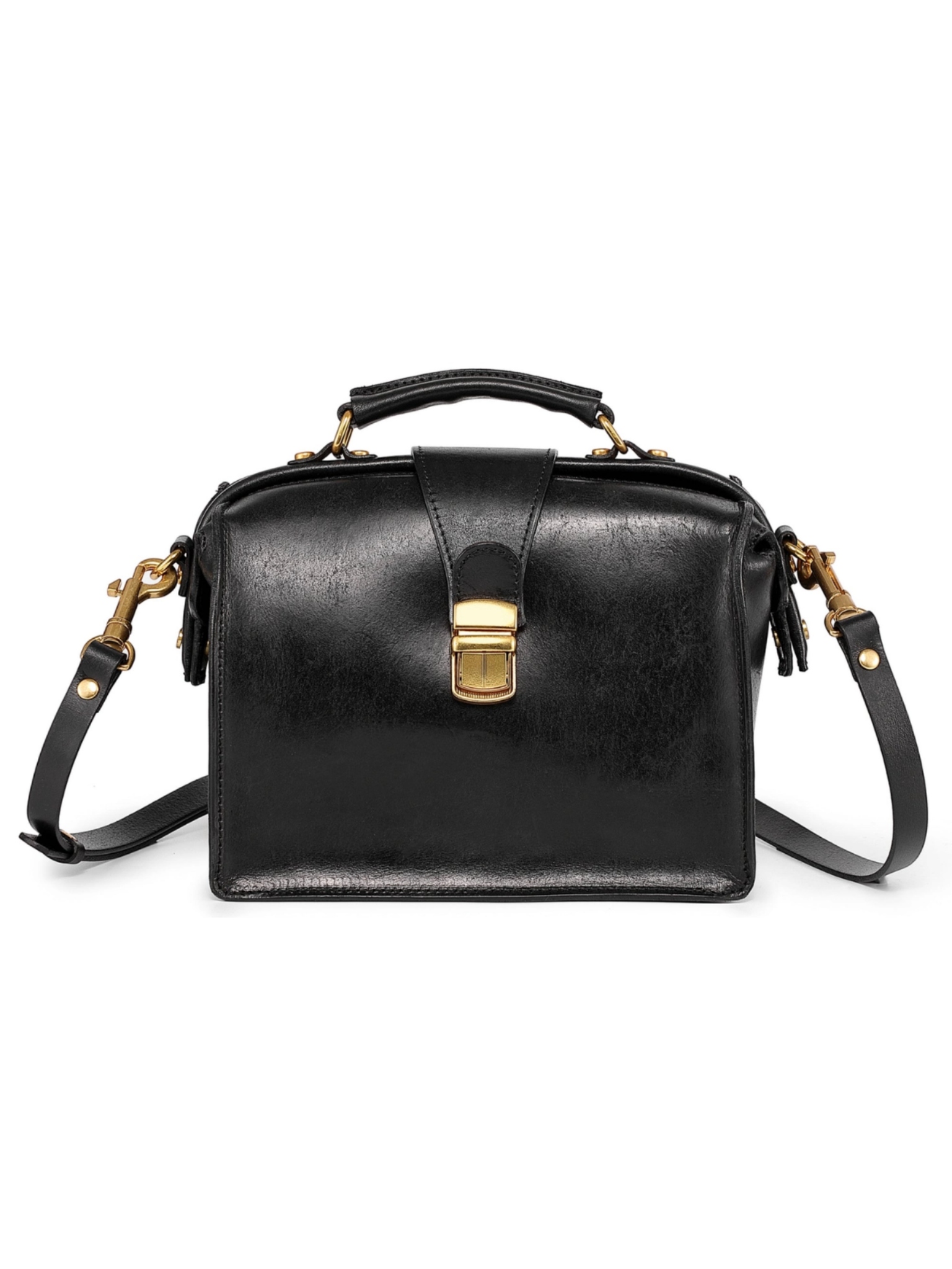 •BURLINGTON• black leather doctor satchel/crossbody
