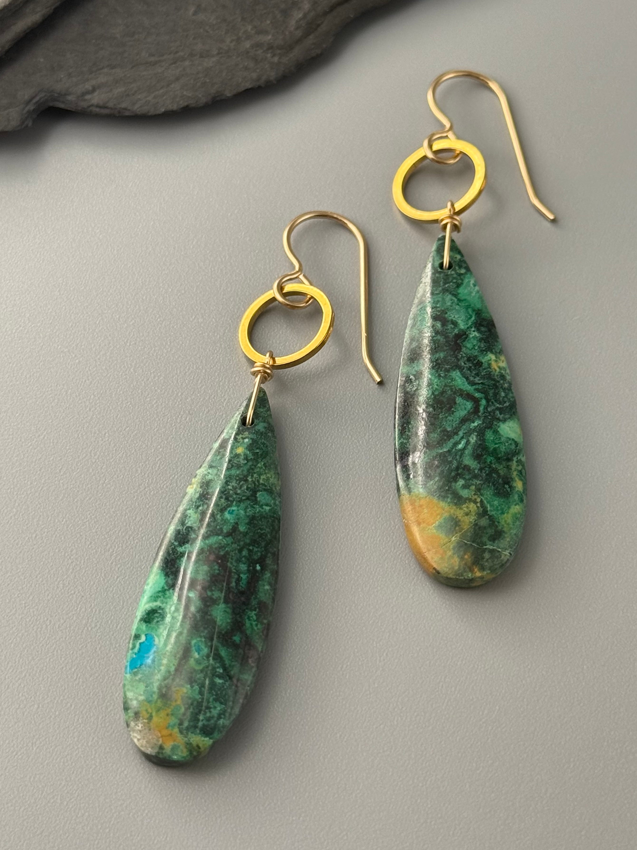 •LUNA• malachite chrysocolla + gold earrings