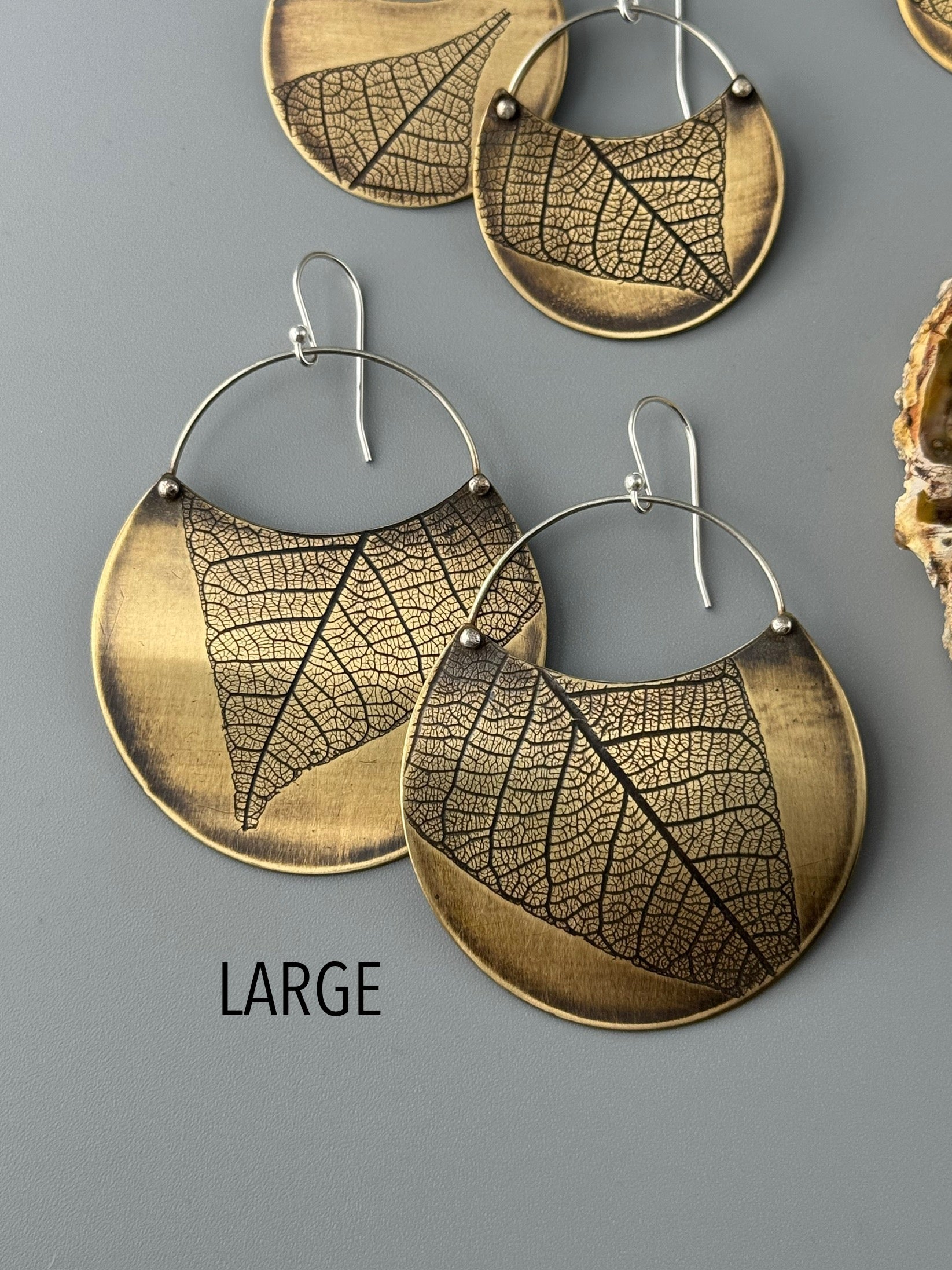 •LEAF CRESCENT• mixed metal dangle earrings