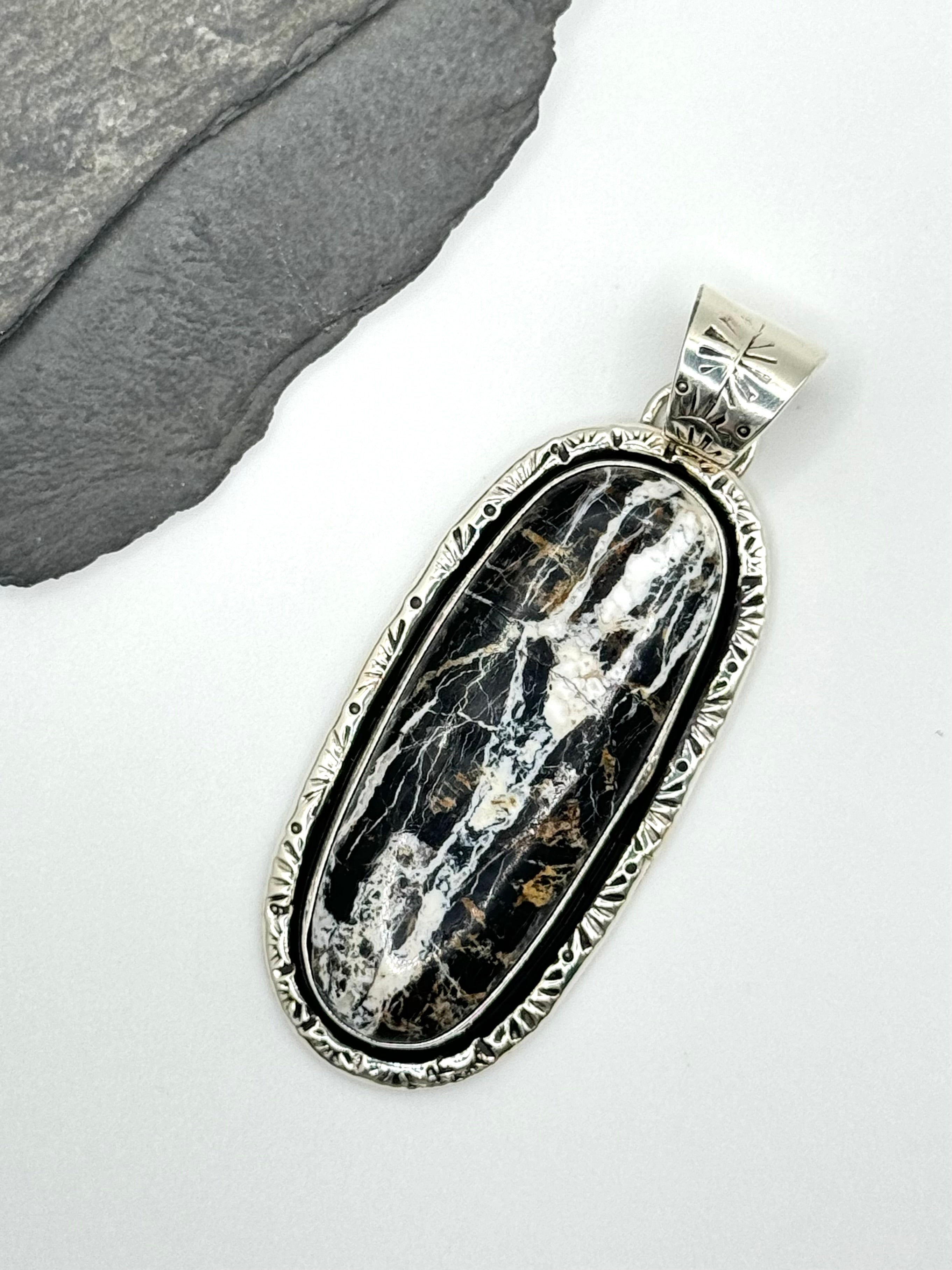 •WHITE BUFFALO TURQUOISE - 2• Navajo silver pendant