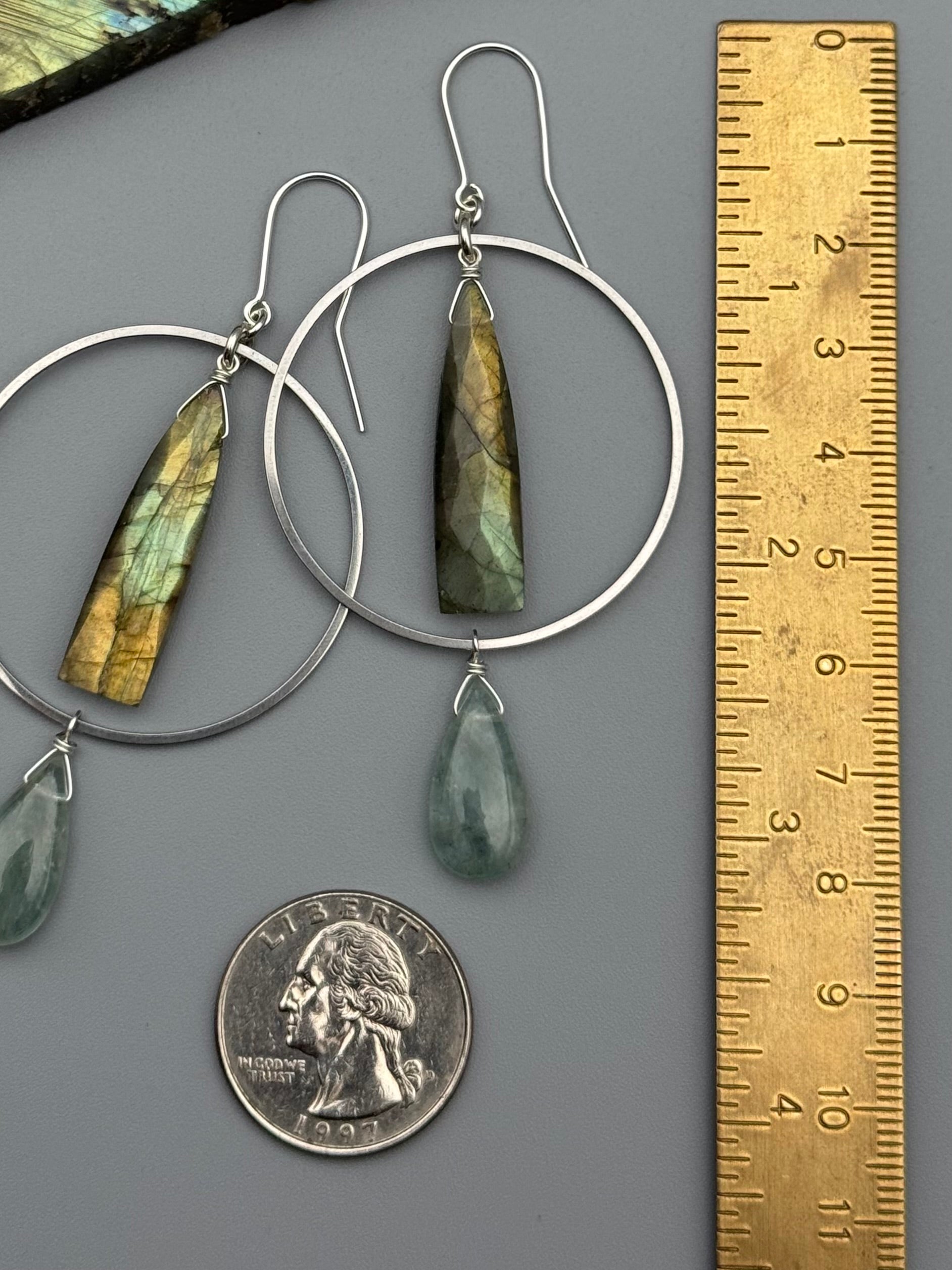 •EQUA-LUNA• labradorite + aquamarine silver earrings