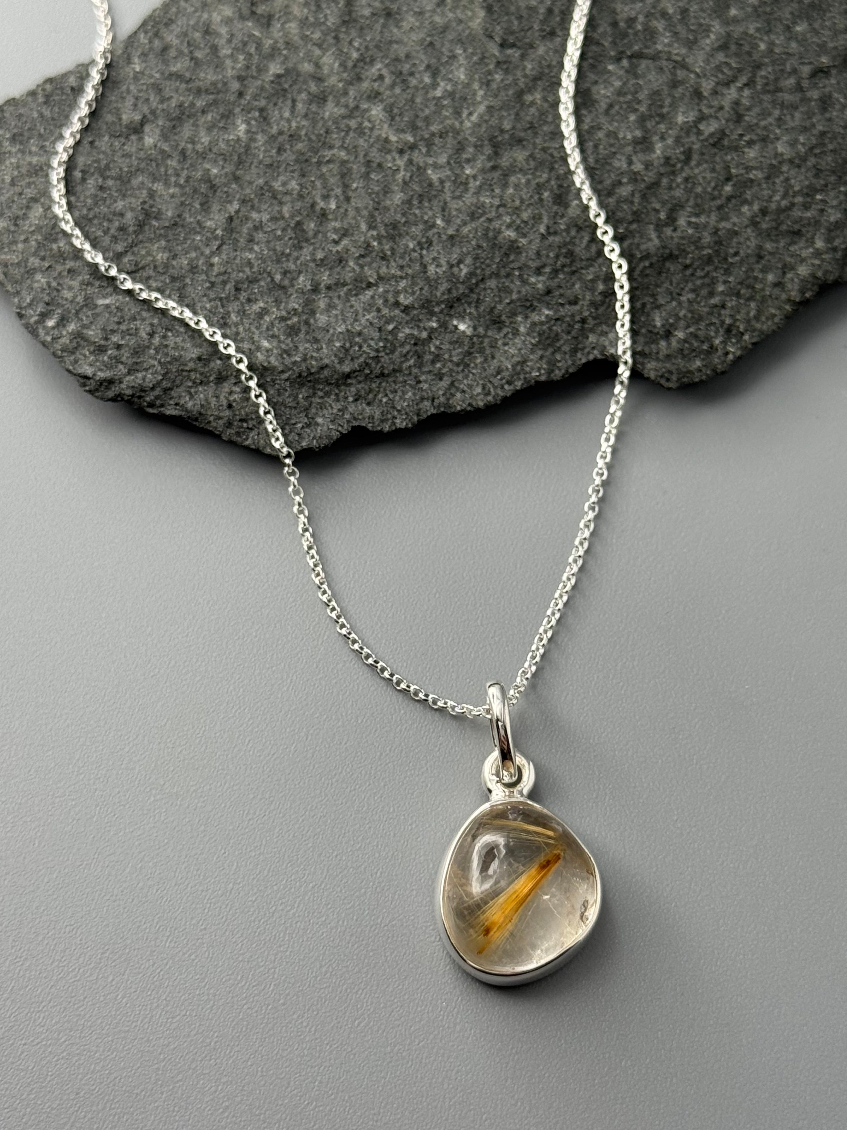 •RUTILATED QUARTZ - SMALL FREEFORM• sterling silver necklace (18" long)