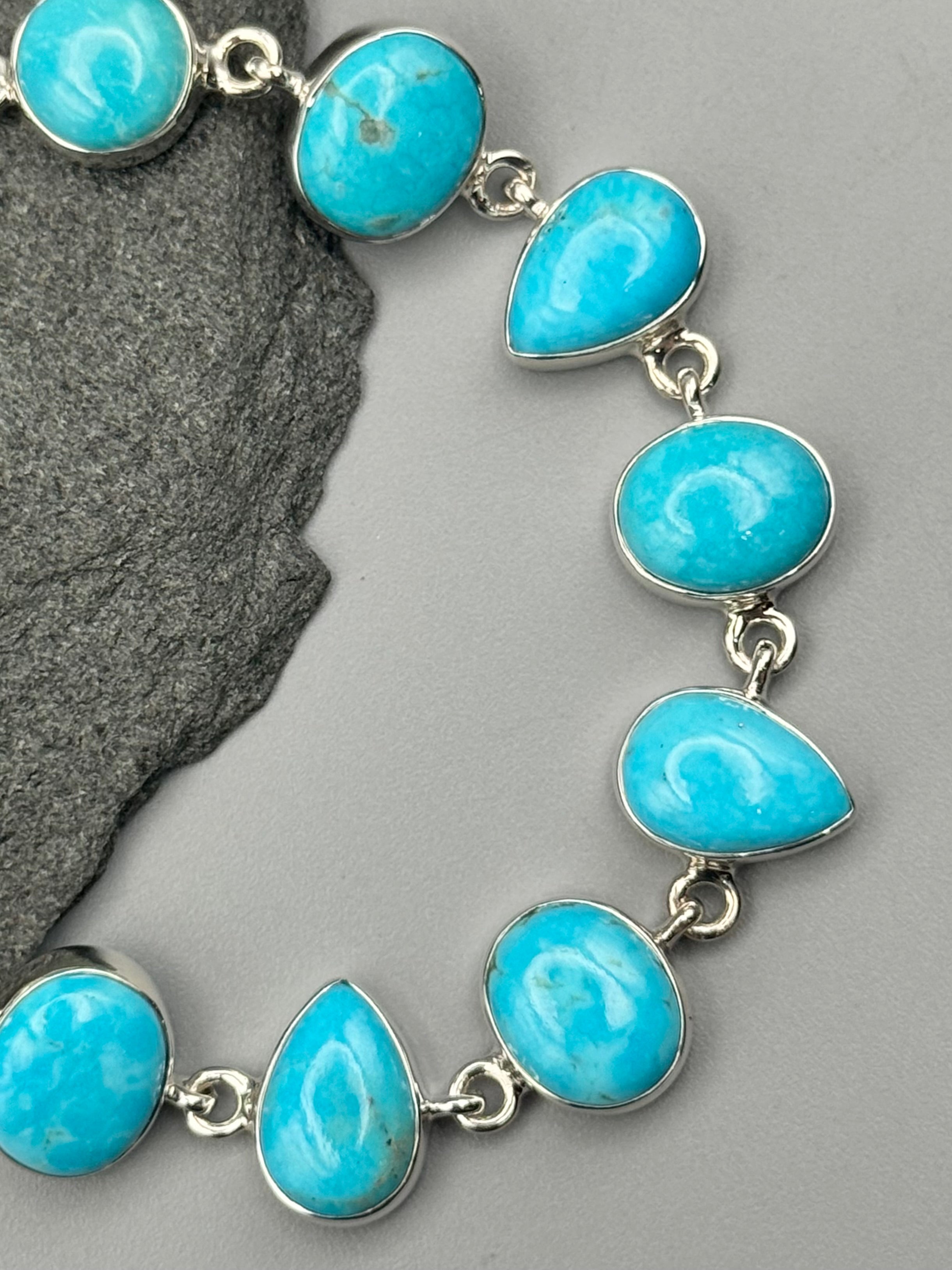 •MEXICAN TURQUOISE - LIL' GEO MIX• linked silver bracelet (7" - 9")
