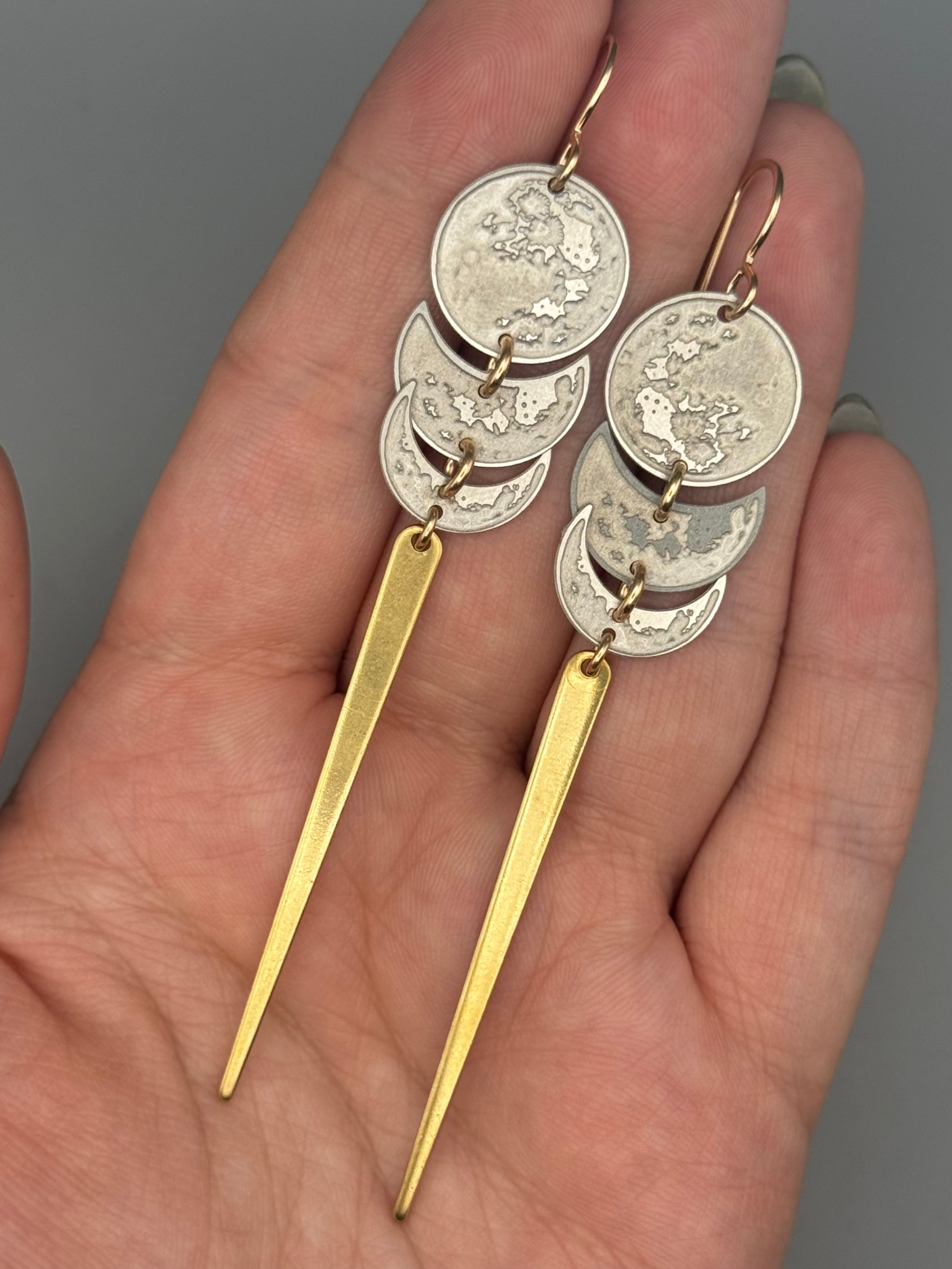 •MOON STACK• mixed metal dangle earrings