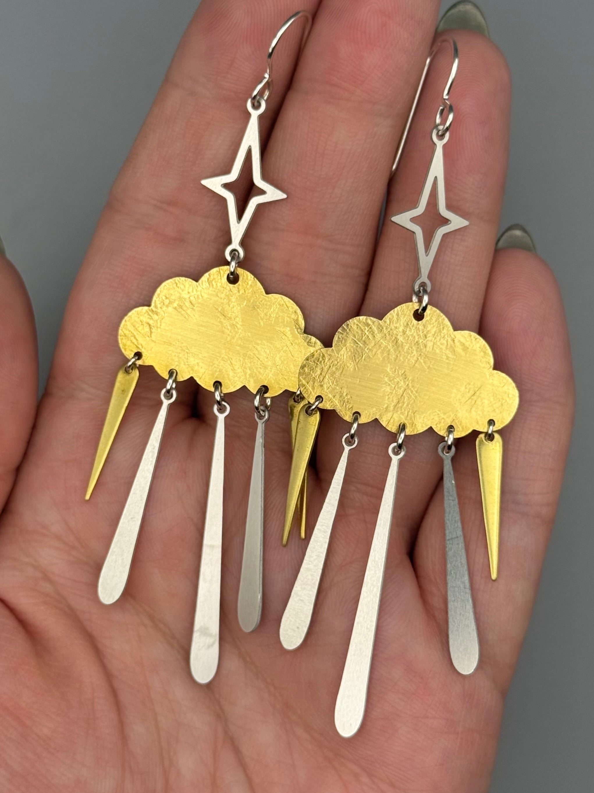 •NIGHT SHOWER• mixed metal dangle earrings