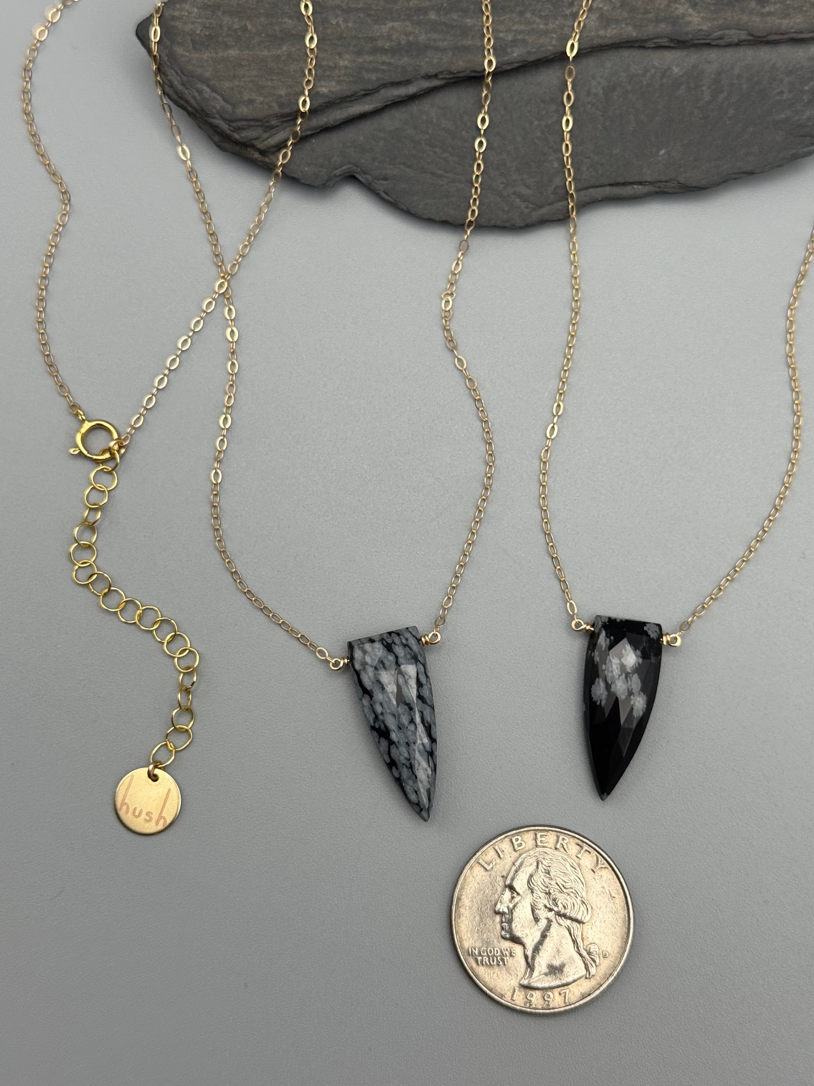 •STRAY• faceted snowflake obsidian fang + gold necklace (various lengths)