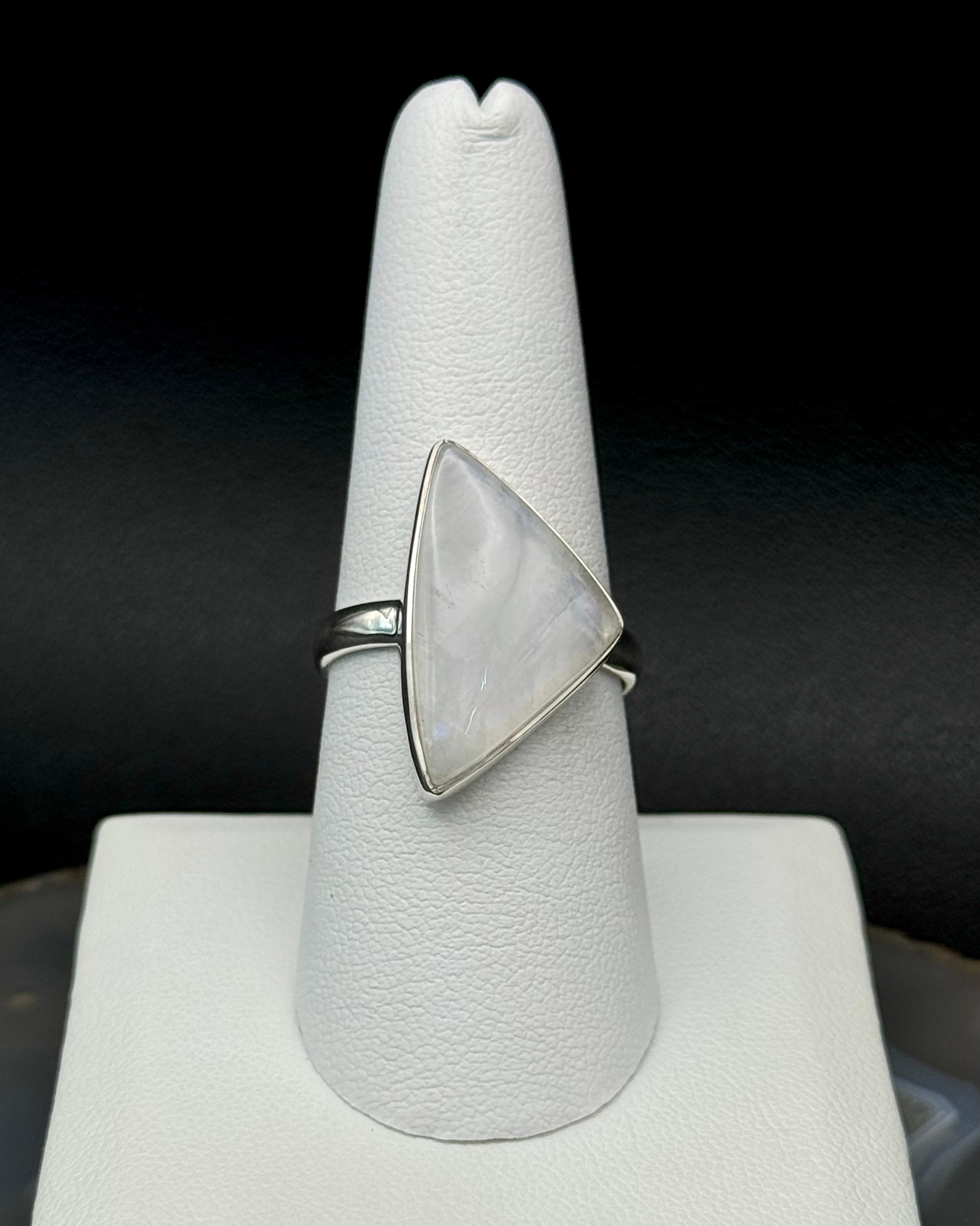 •RAINBOW MOONSTONE - LARGE SOFT TRIANGLE• silver ring (size 9)