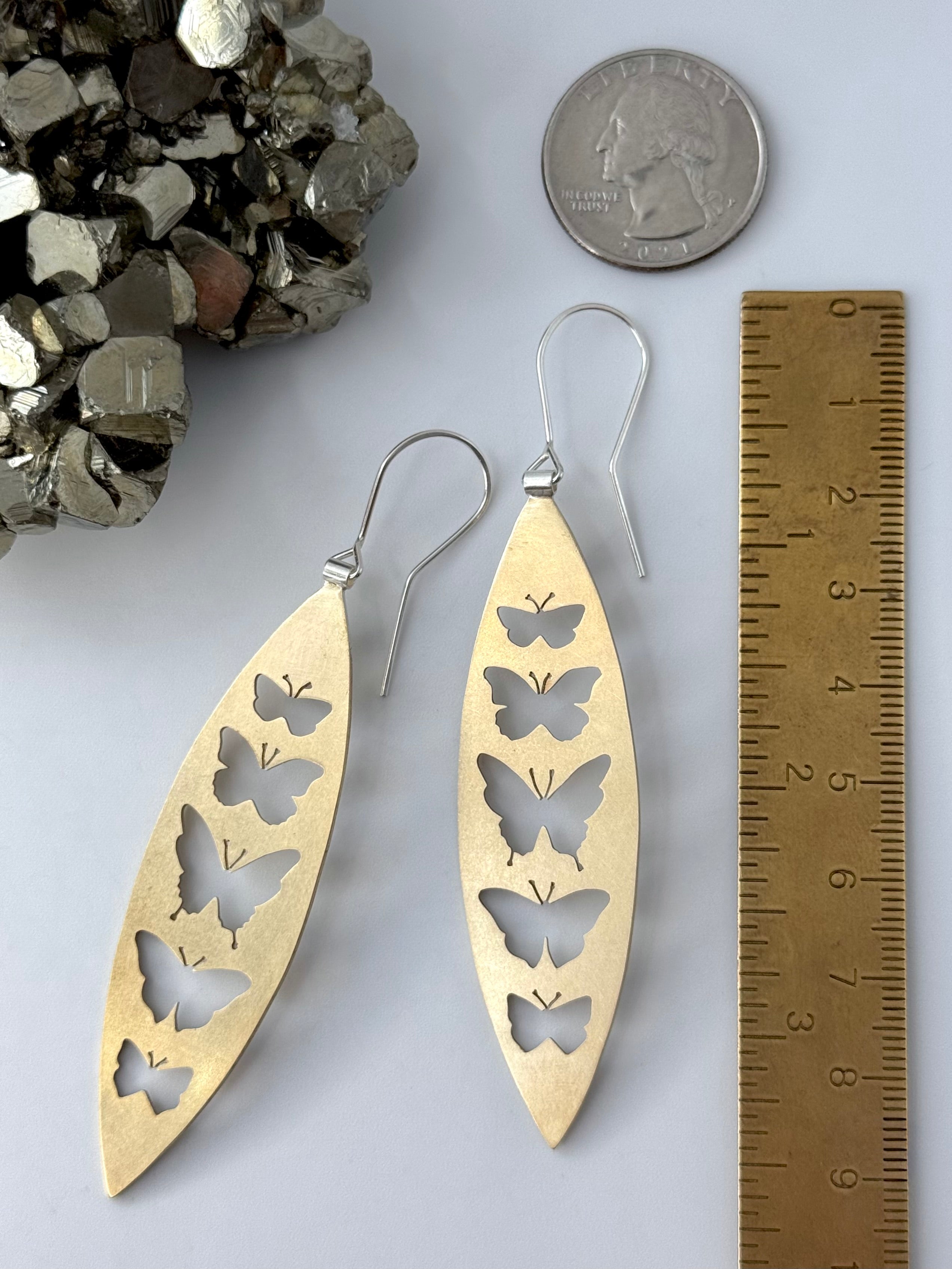 •BUTTERFLY TOTEM• brass + silver cutout earrings