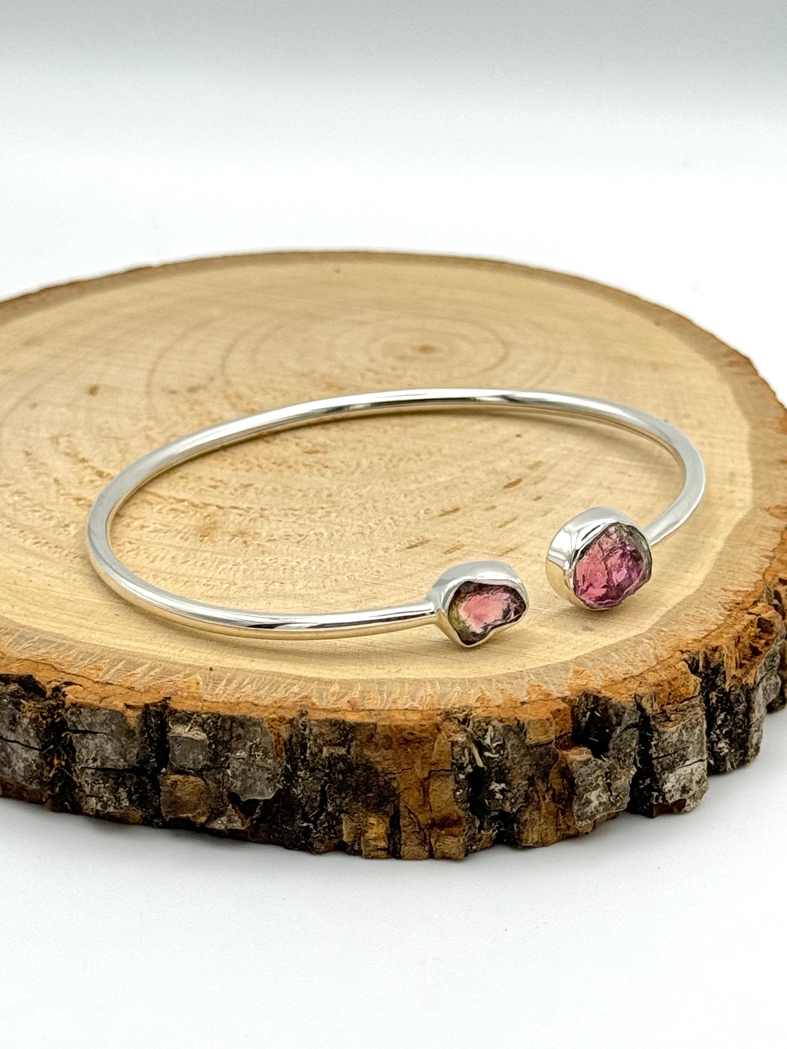 •ORGANIC FREEFORMS• watermelon tourmaline + silver twist-on cuff bracelet