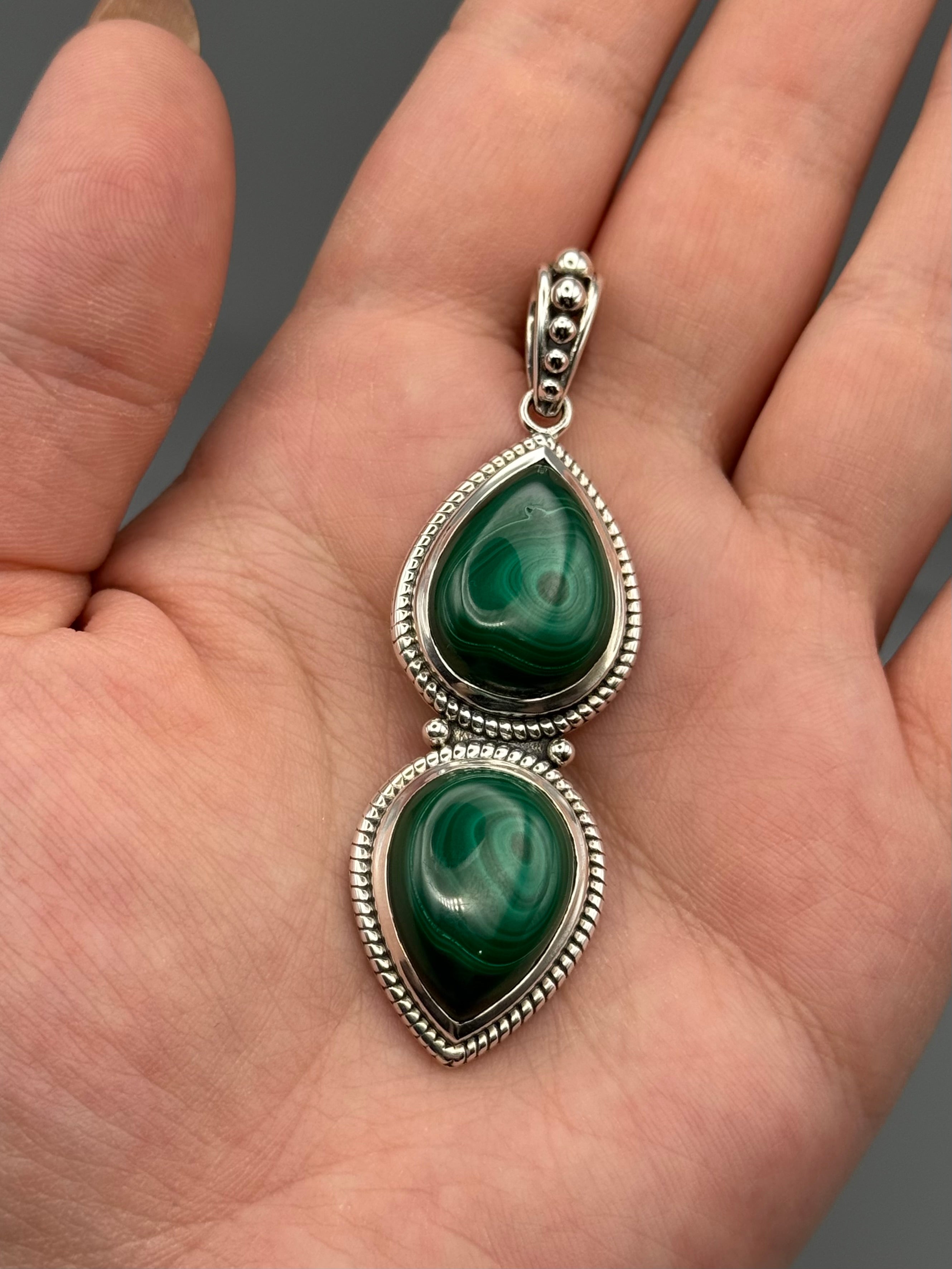 •MALACHITE - DUALITY• sterling silver pendant