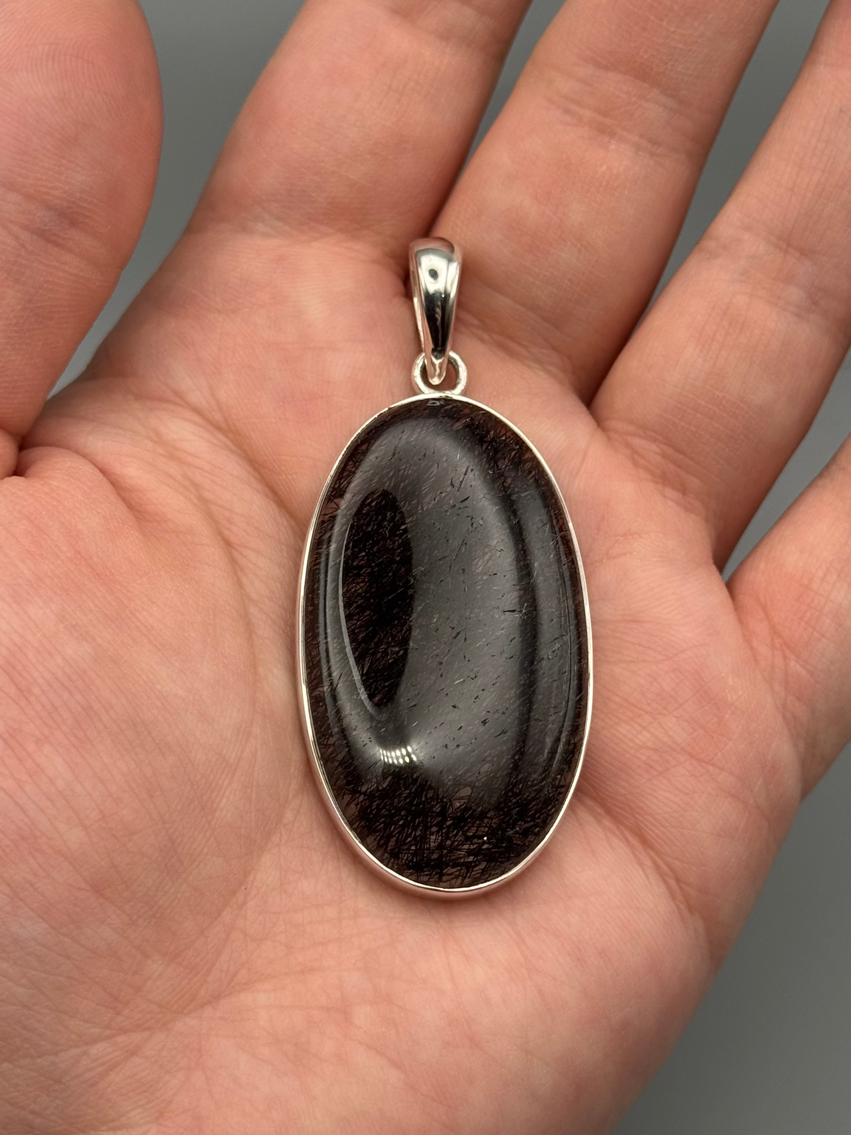 •TOURMALINATED QUARTZ - OVAL 2• sterling silver pendant