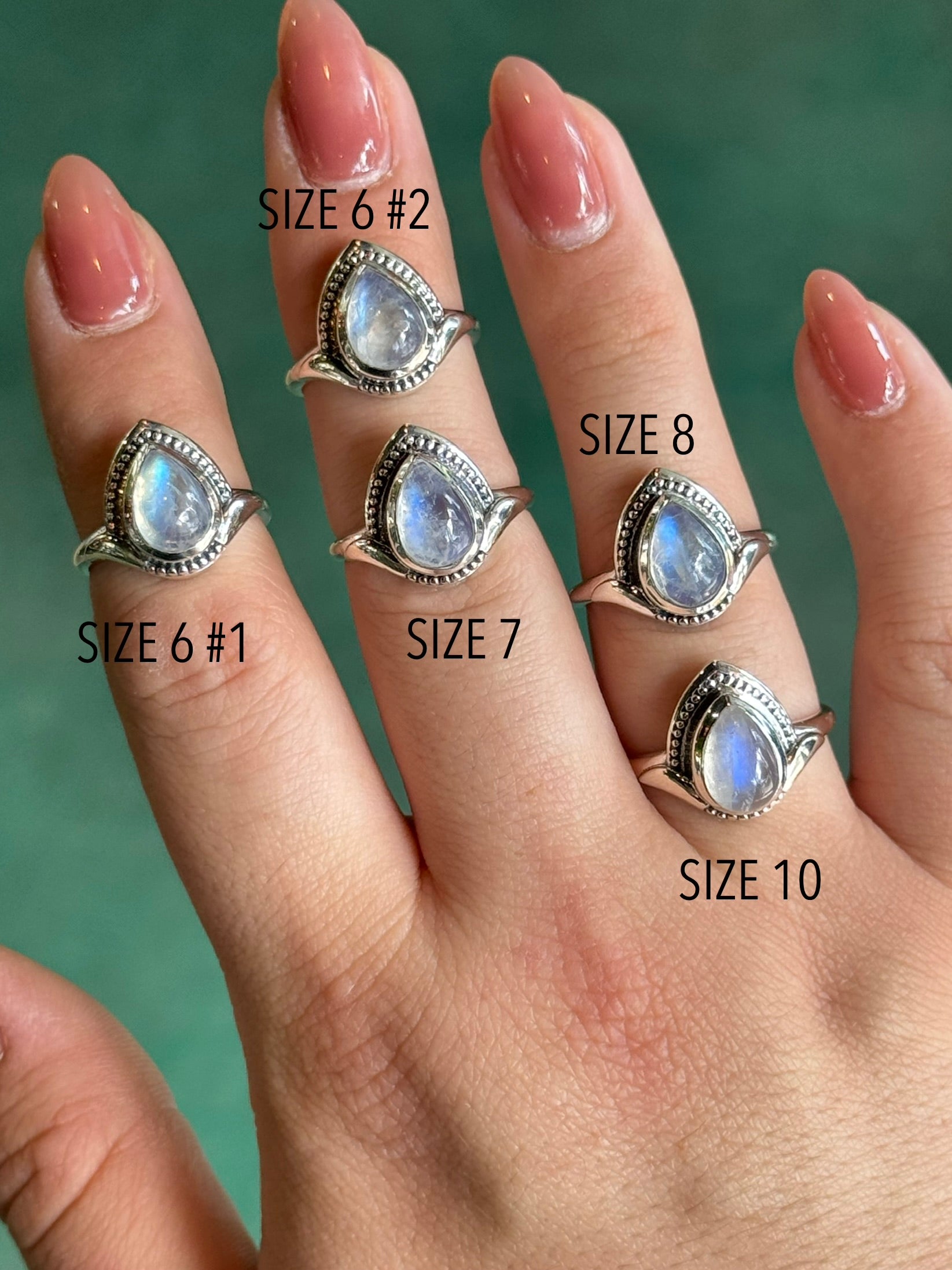 •RAINBOW MOONSTONE - SHIELD• sterling silver ring (various sizes)