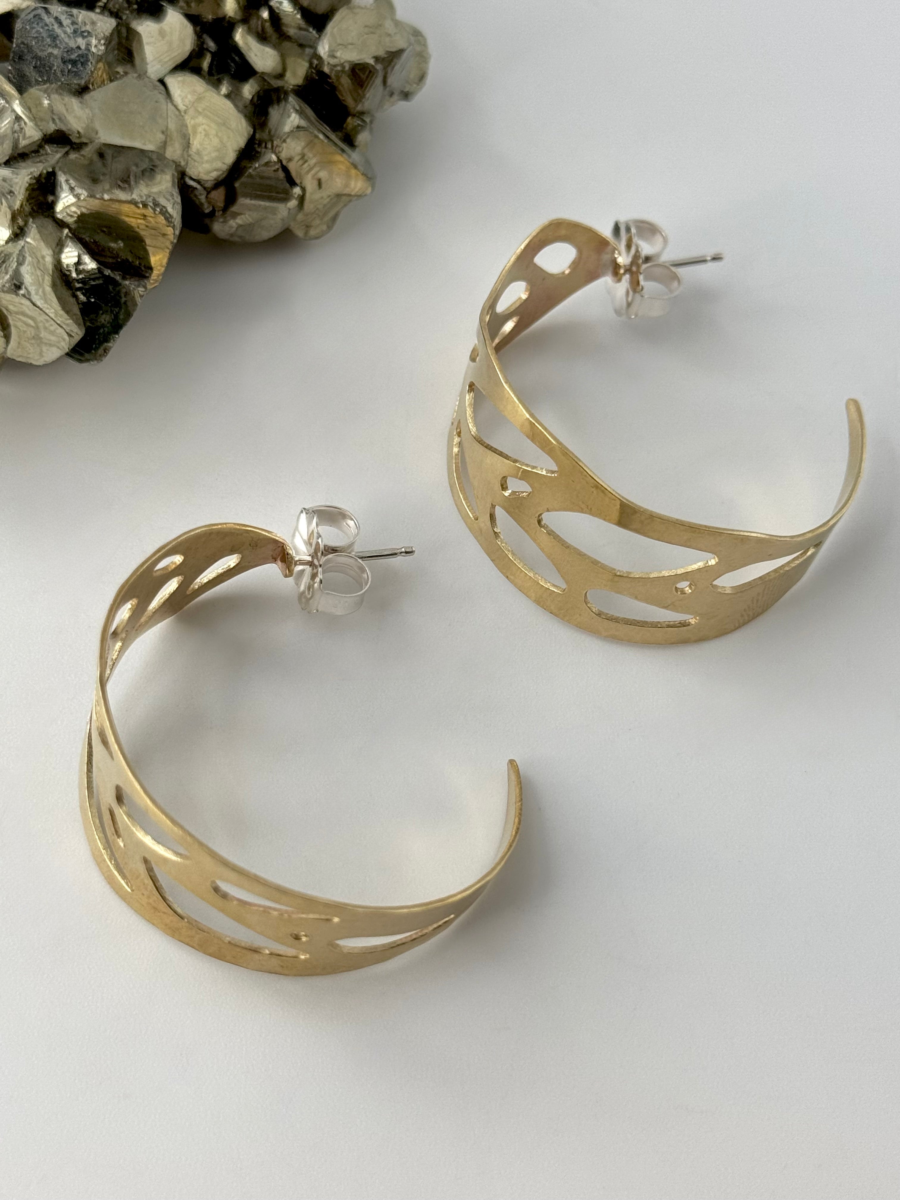 •MONSTERA ADANSONII HOOPS• brass + silver post earrings