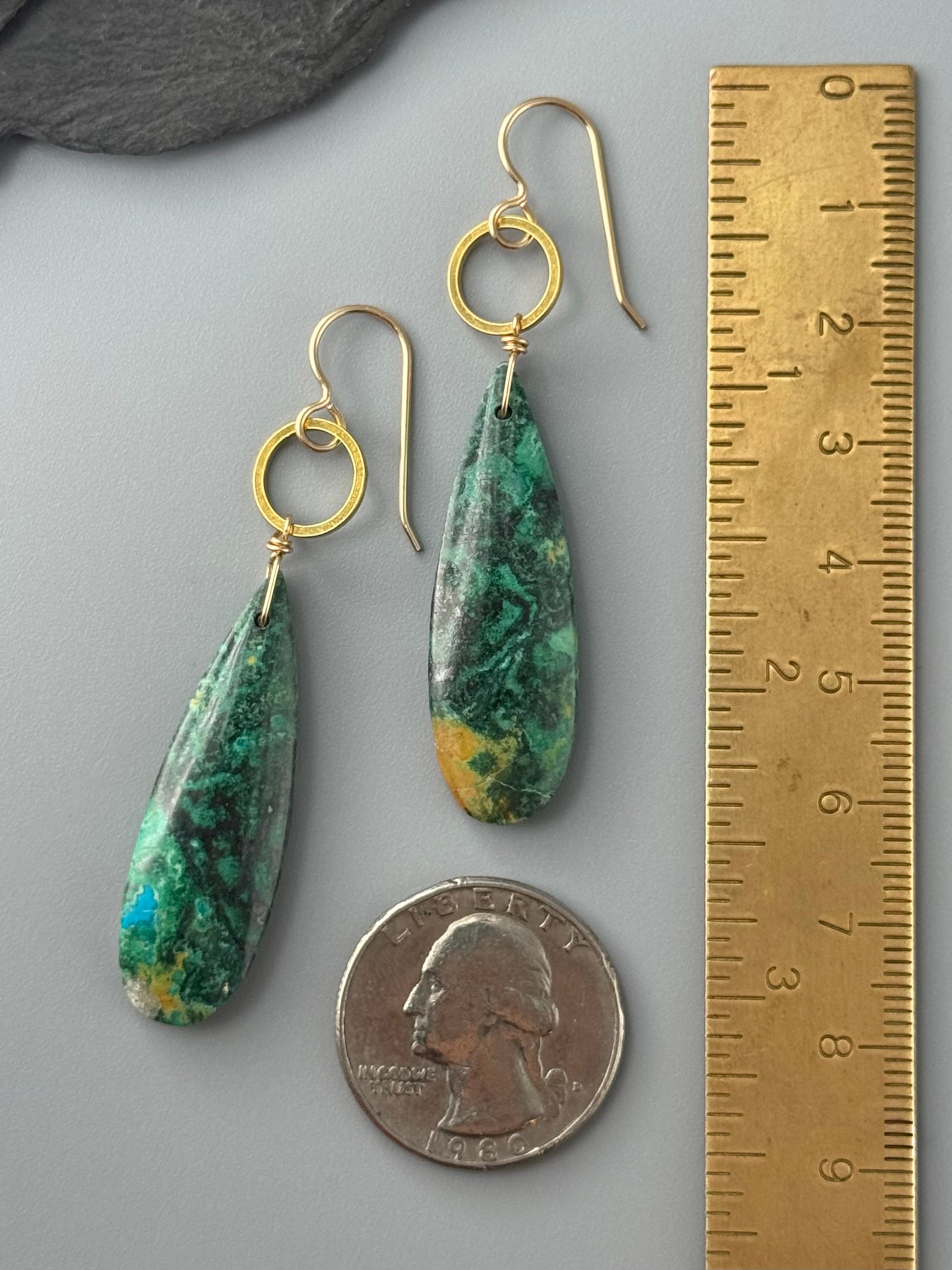 •LUNA• malachite chrysocolla + gold earrings