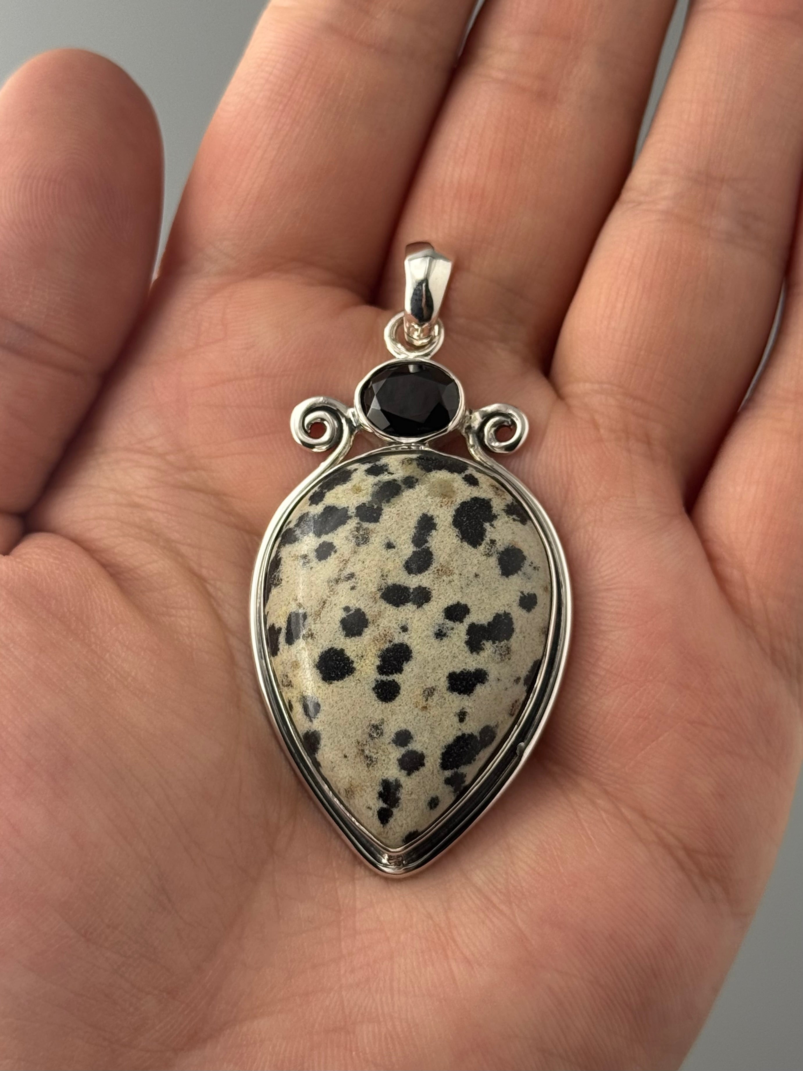 •DALMATIAN JASPER + BLACK ONYX• sterling silver pendant