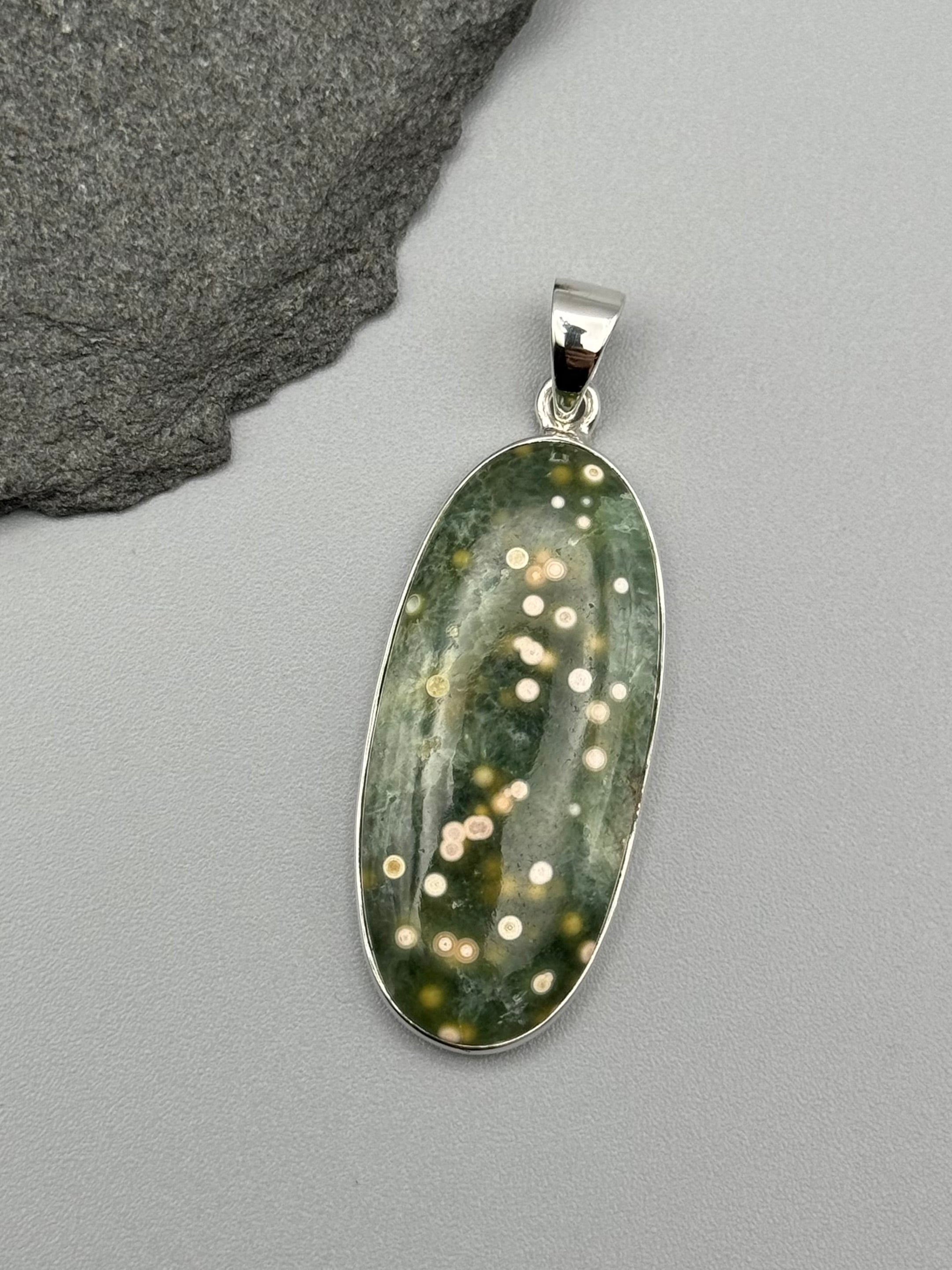 •OCEAN JASPER - ELONGATED OVAL• sterling silver pendant