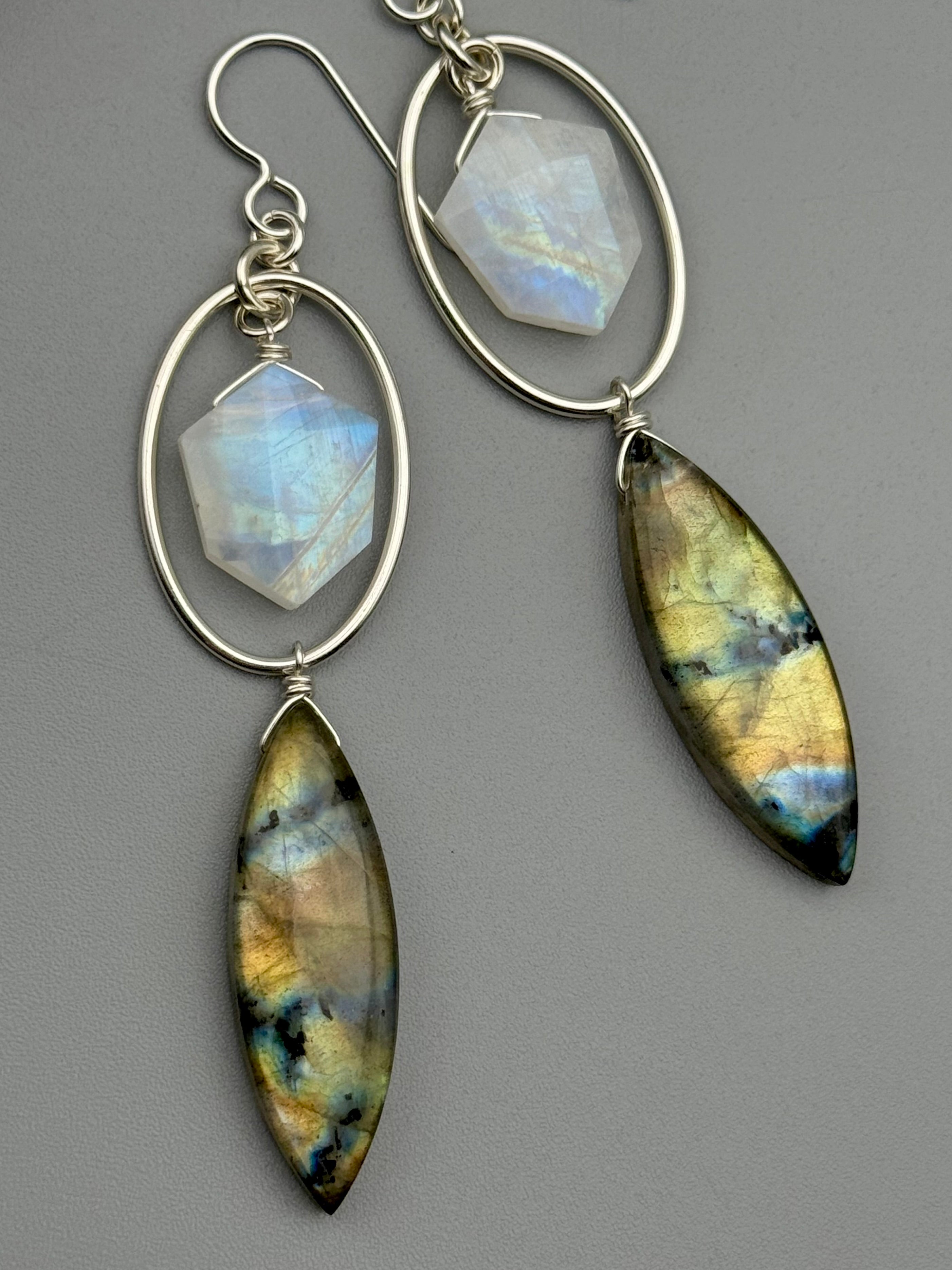 •LUNA• rainbow moonstone + labradorite silver earrings