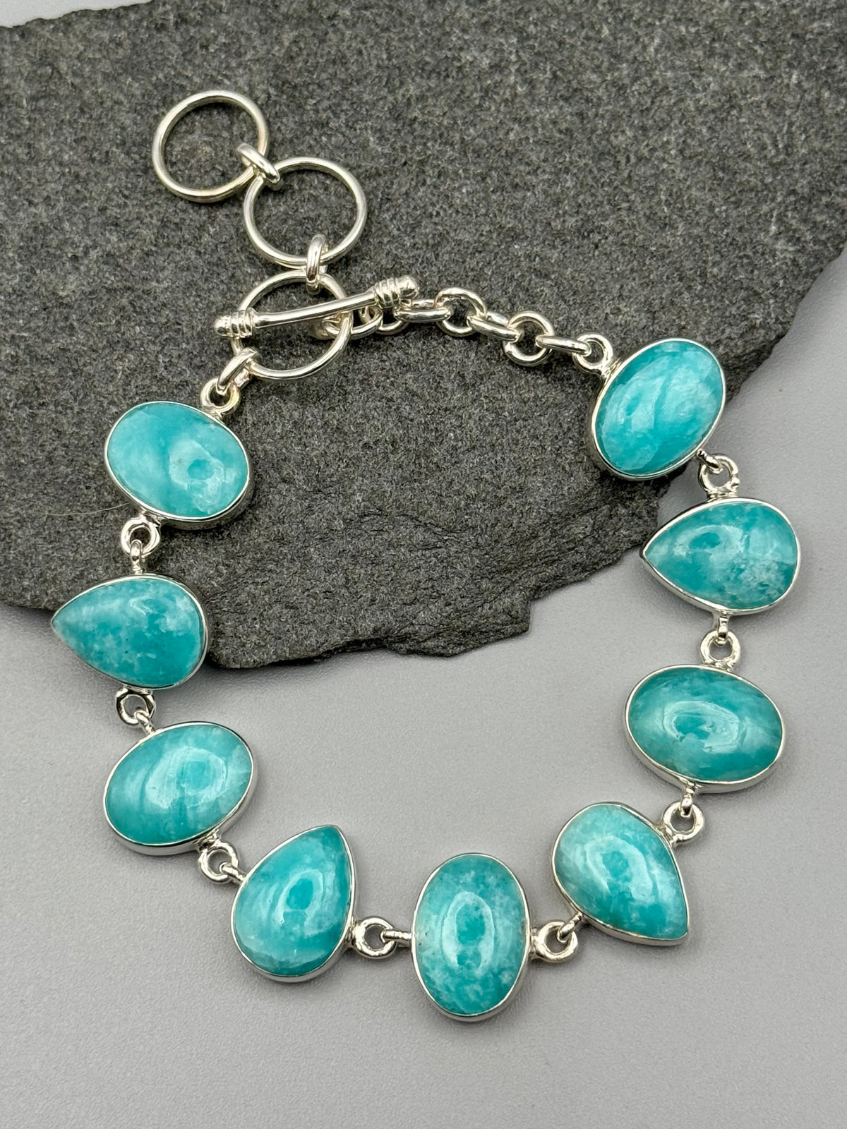 •AMAZONITE - GEO MIX• linked silver bracelet (7.25" - 8.5")