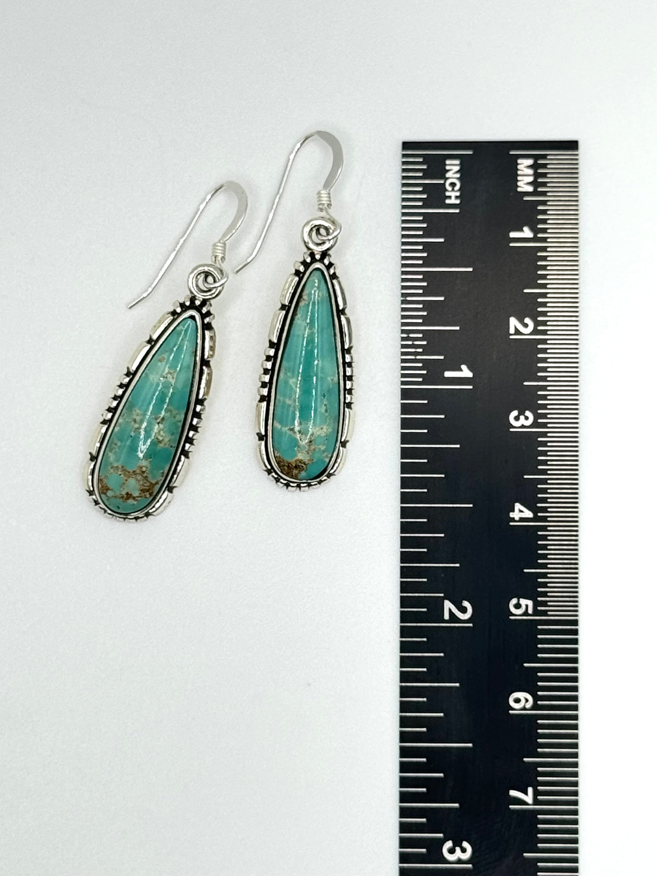 •TURQUOISE TEARDROP - 2• Navajo silver dangle earrings