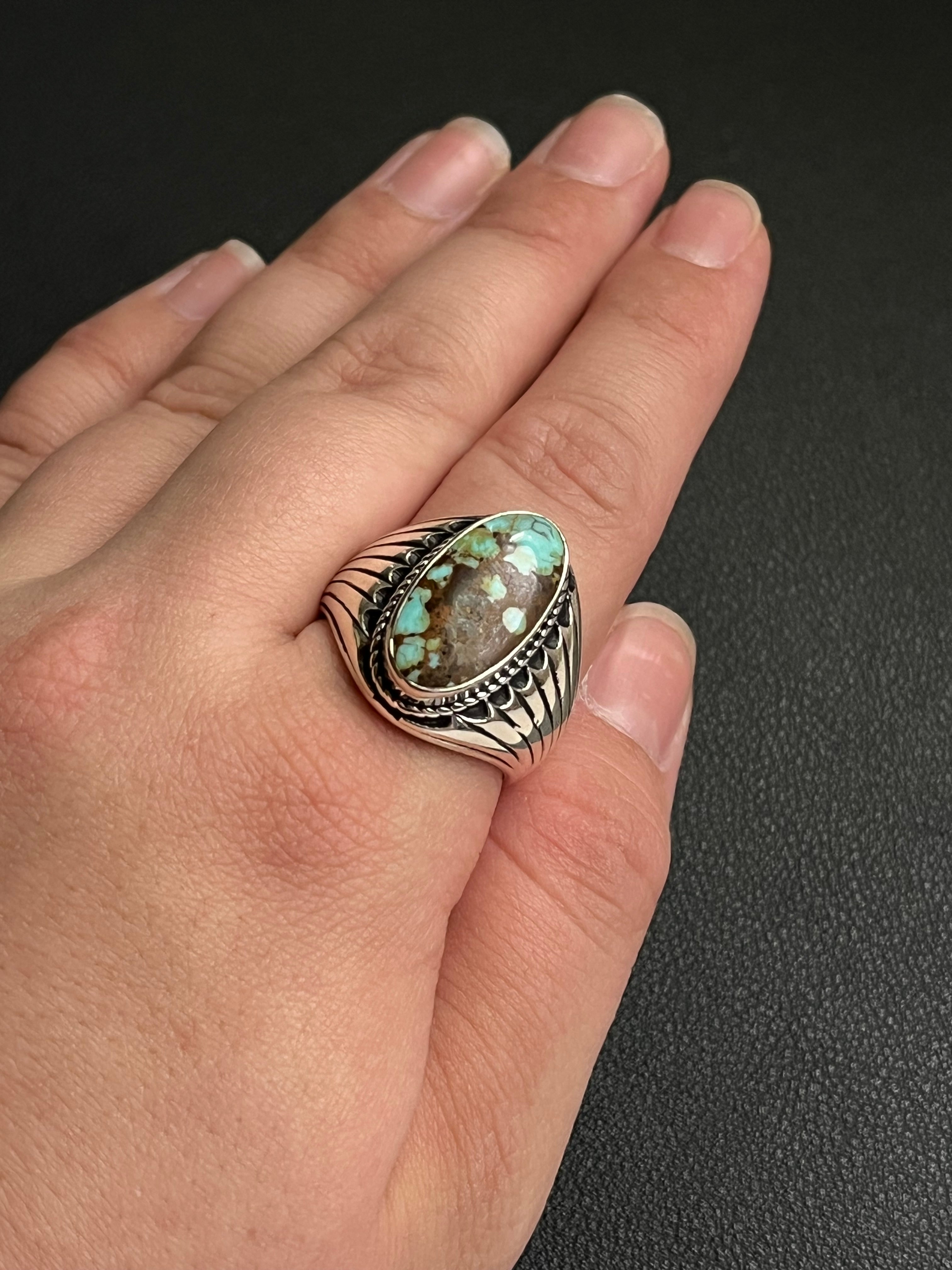 •#8 NEVADA TURQUOISE• Navajo silver ring (size 11.5)