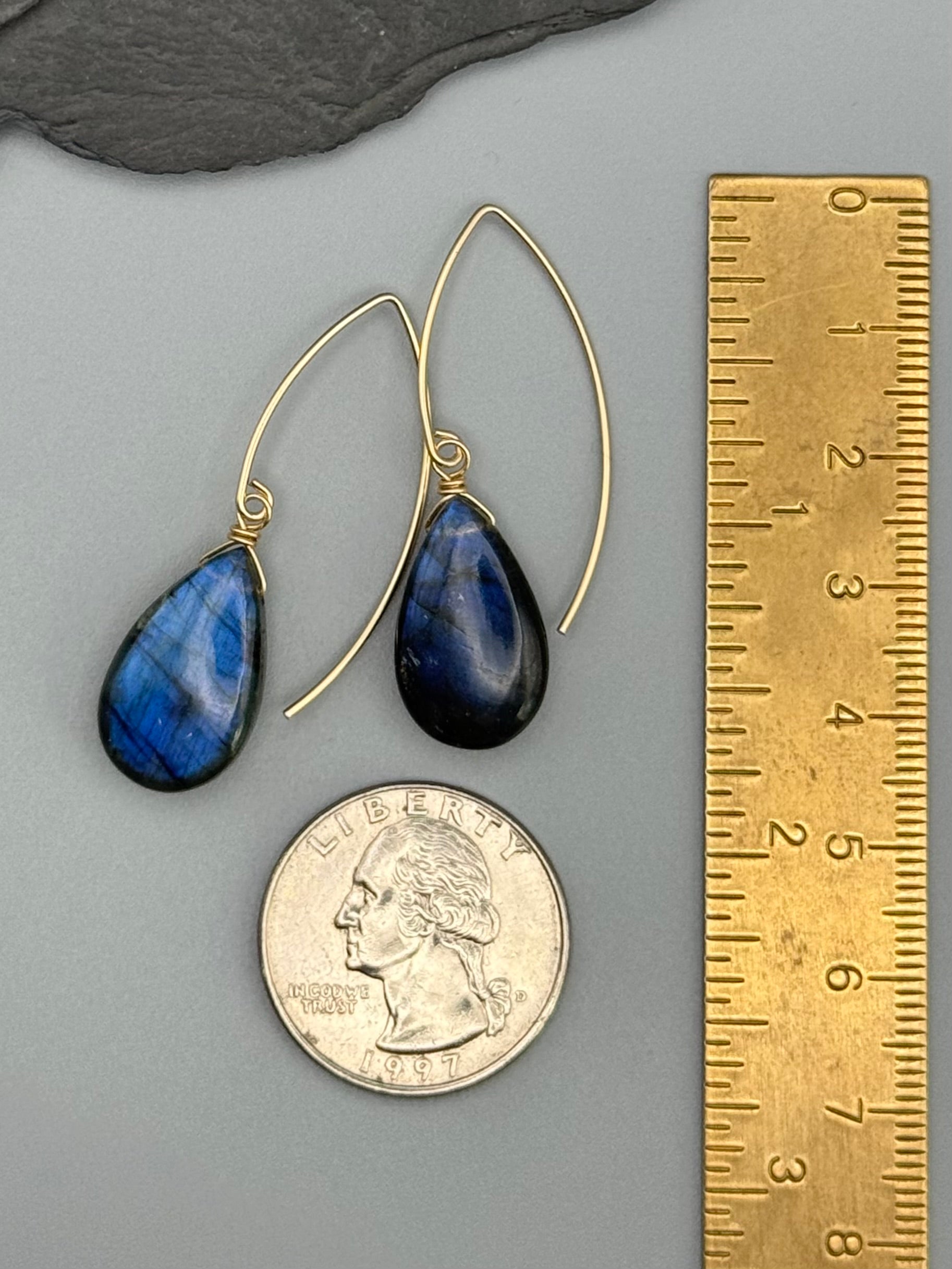 •STRAY• labradorite tear + gold earrings