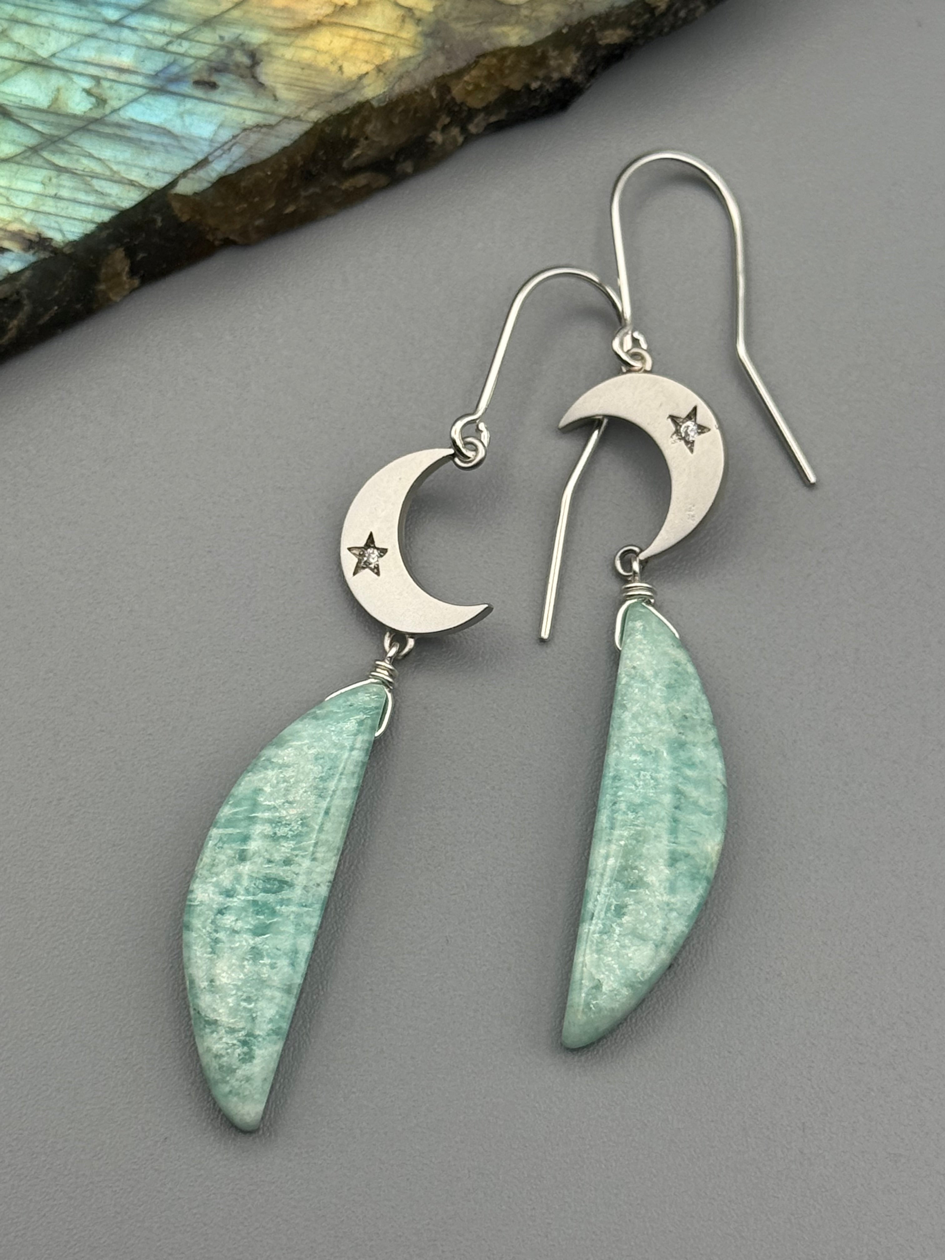 •CRYSTAL CRESCENT• amazonite + silver earrings