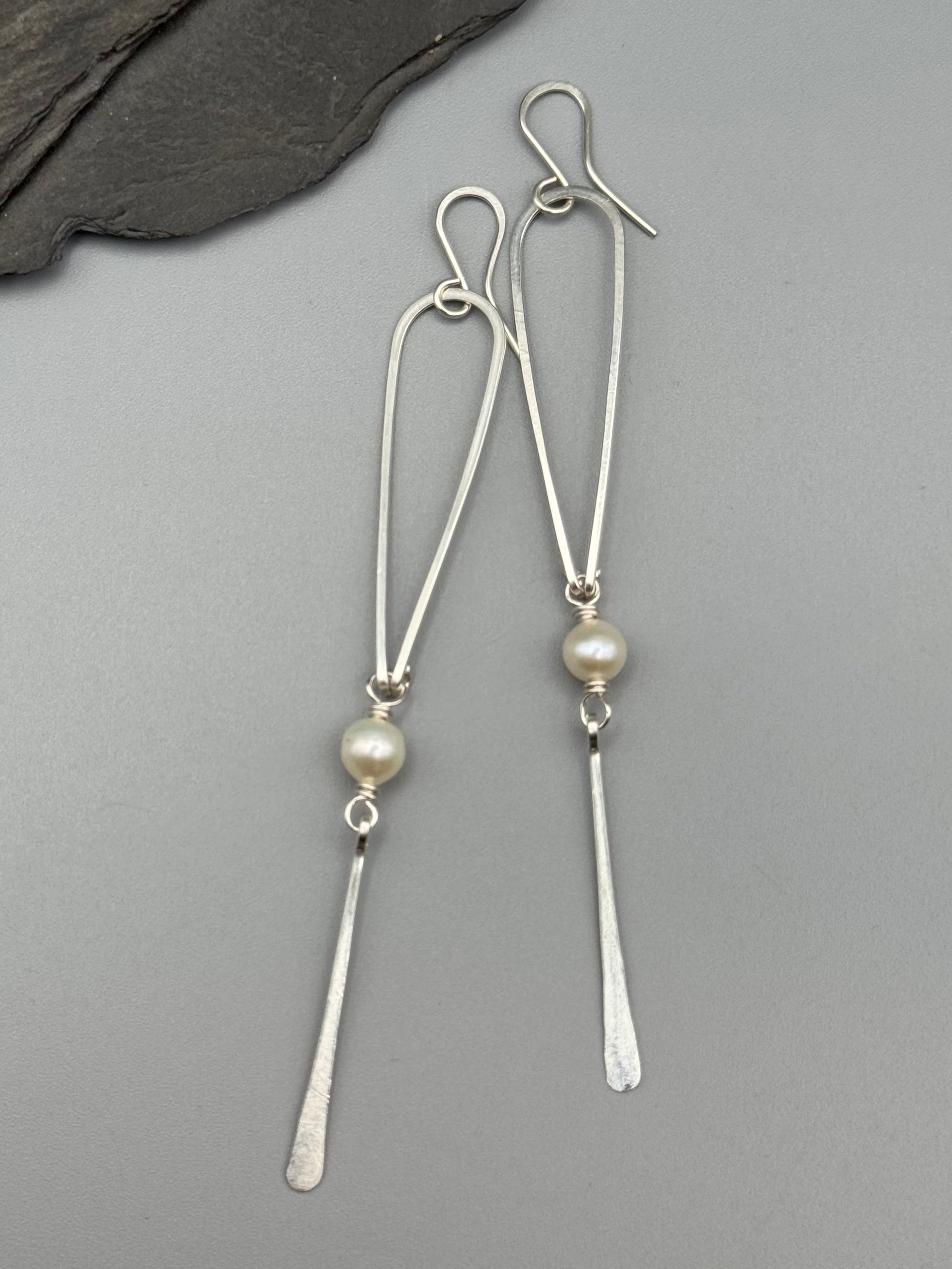 •DRIP• pearl + silver dangle earrings