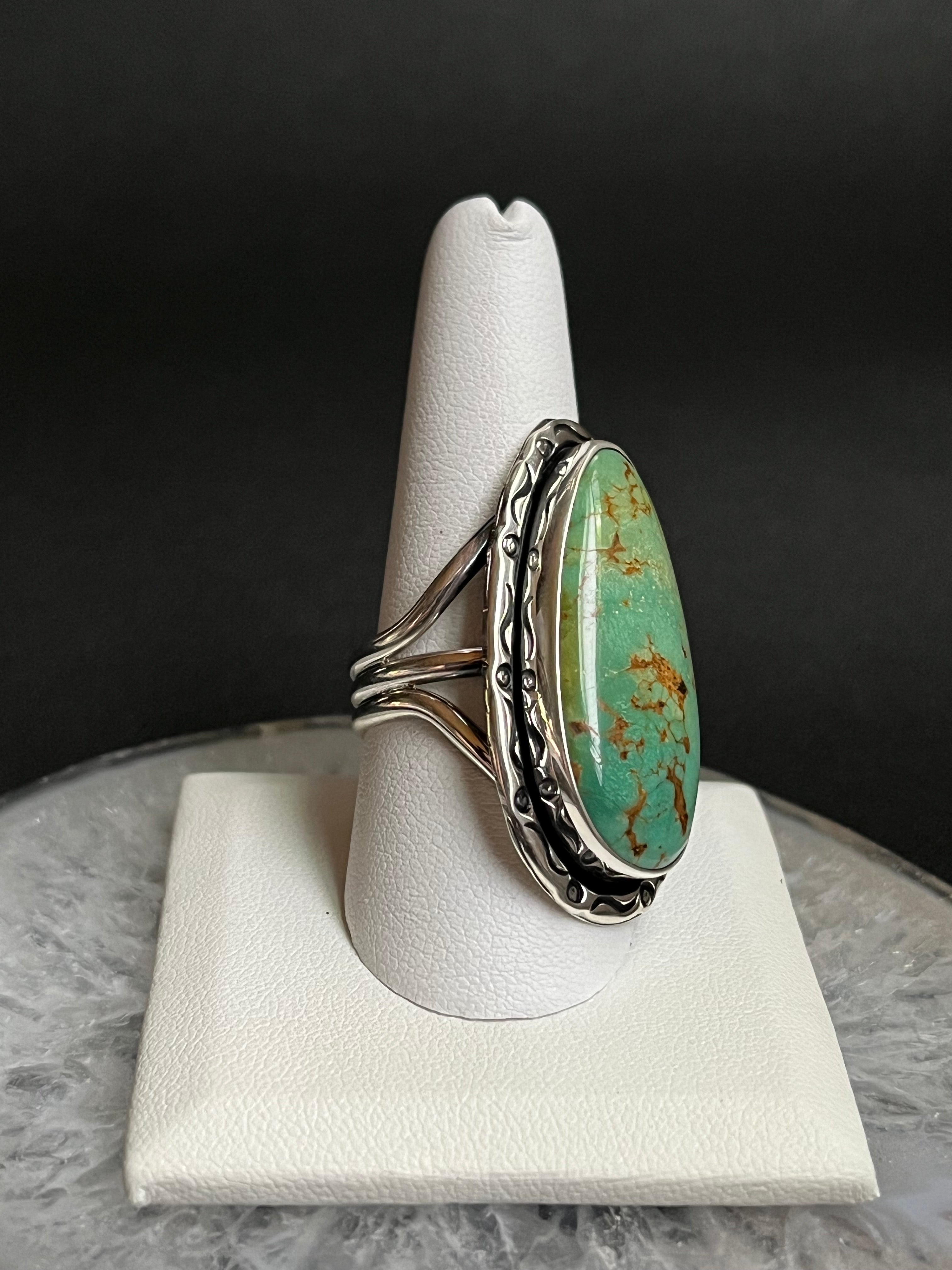 •KINGMAN TURQUOISE• Navajo silver ring - size 10.5