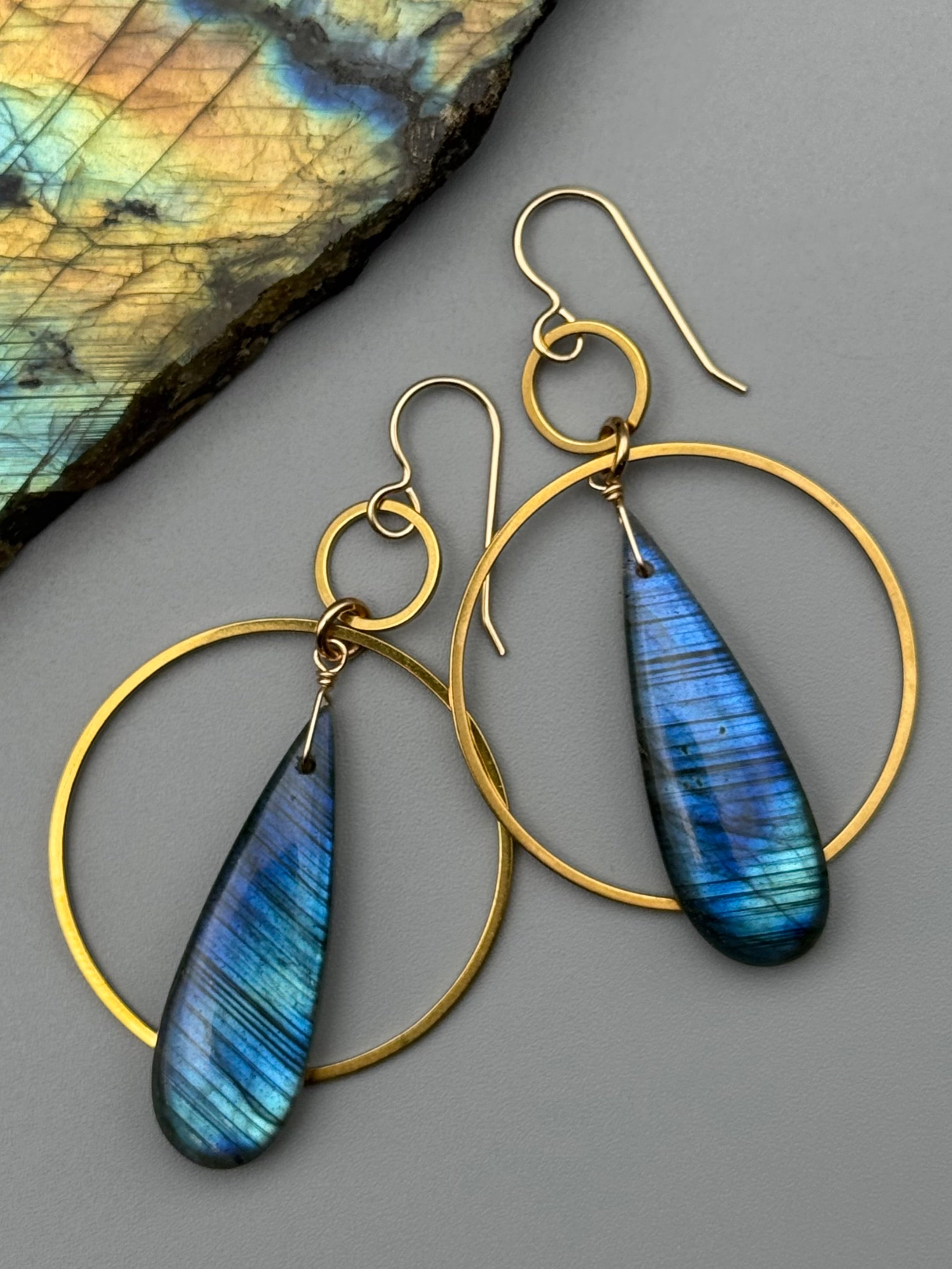 •EQUA ORBIT• labradorite tear + gold earrings