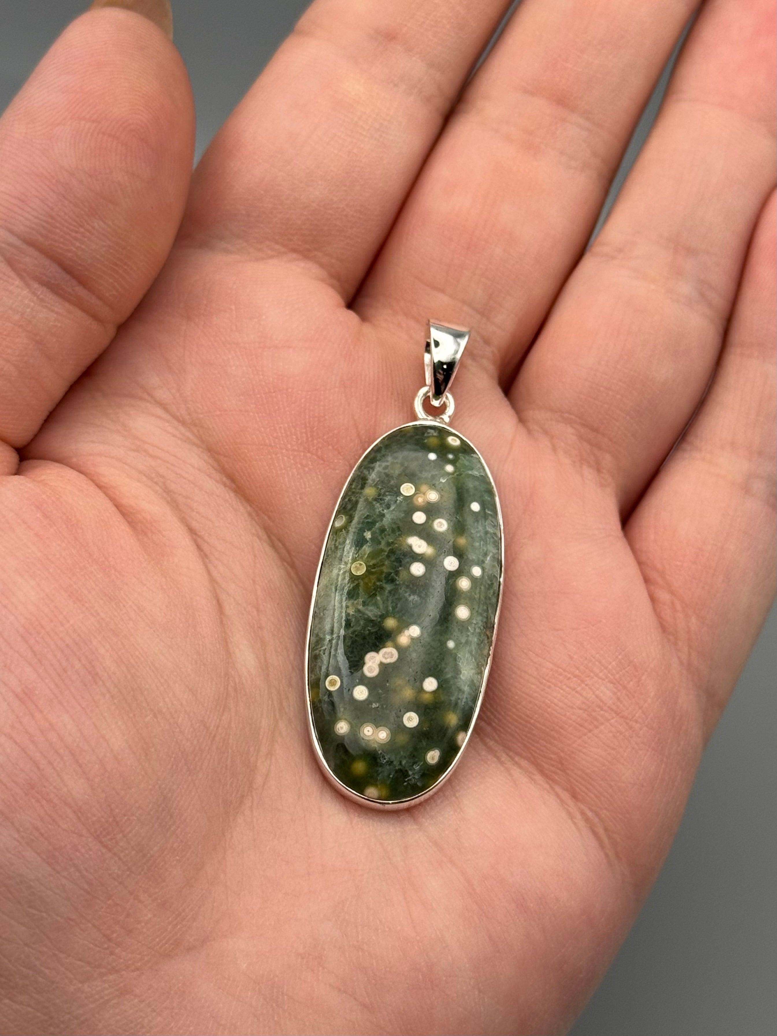 •OCEAN JASPER - ELONGATED OVAL• sterling silver pendant