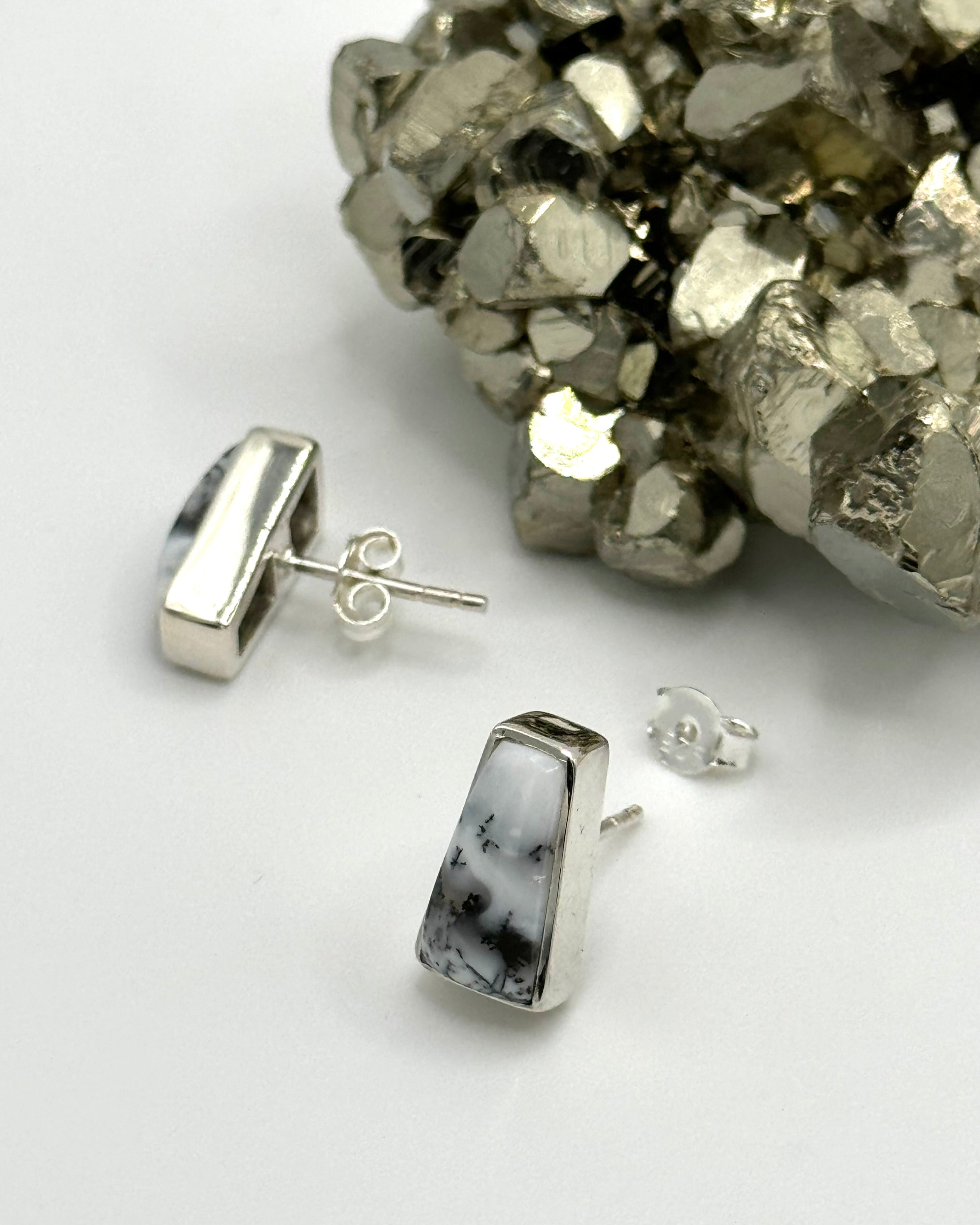 •DENDRITIC OPAL - PORTAL• silver bezel set stud earrings