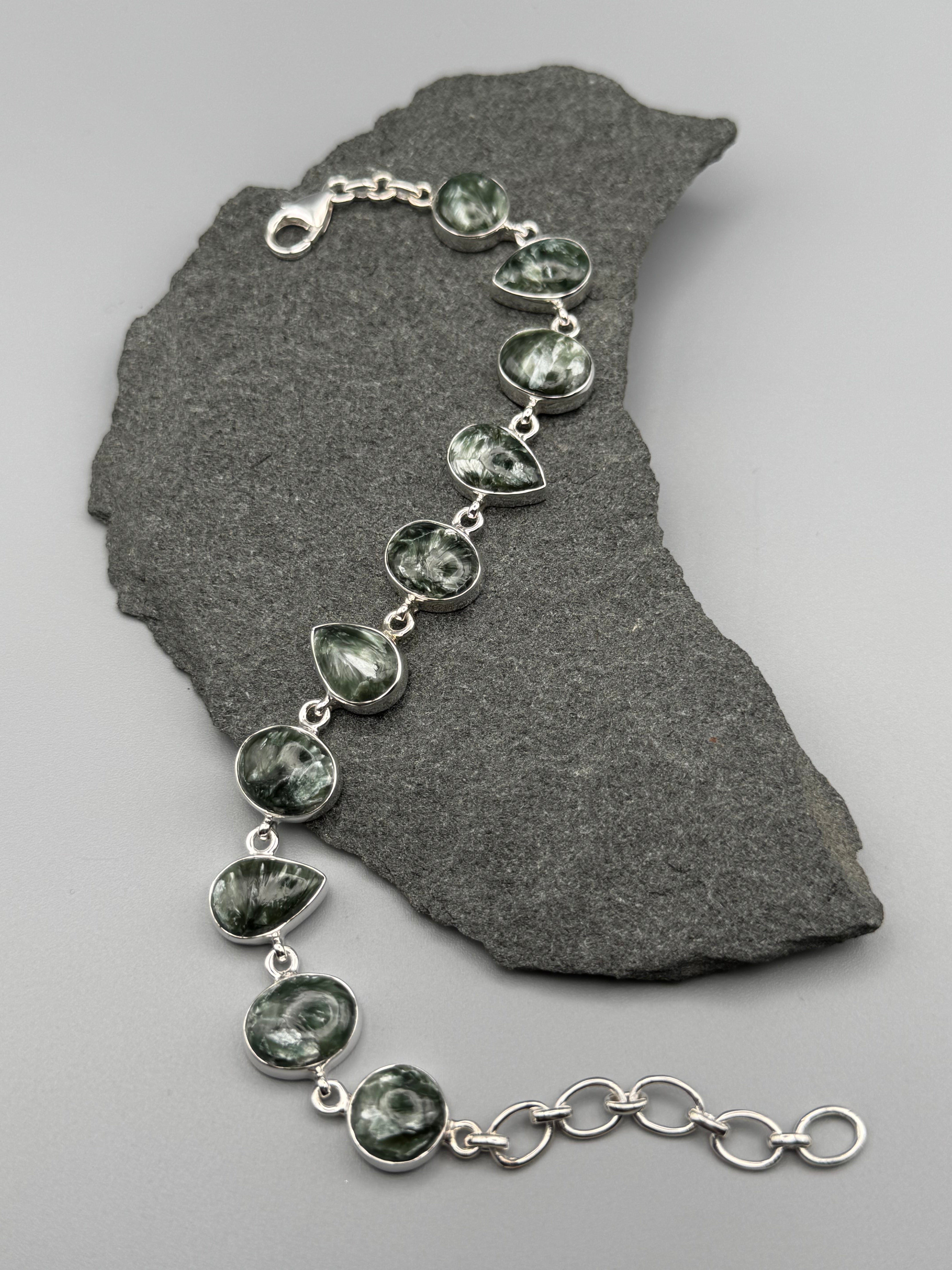 •SERAPHINITE - GEO MIX• linked silver bracelet (7.5" - 9")