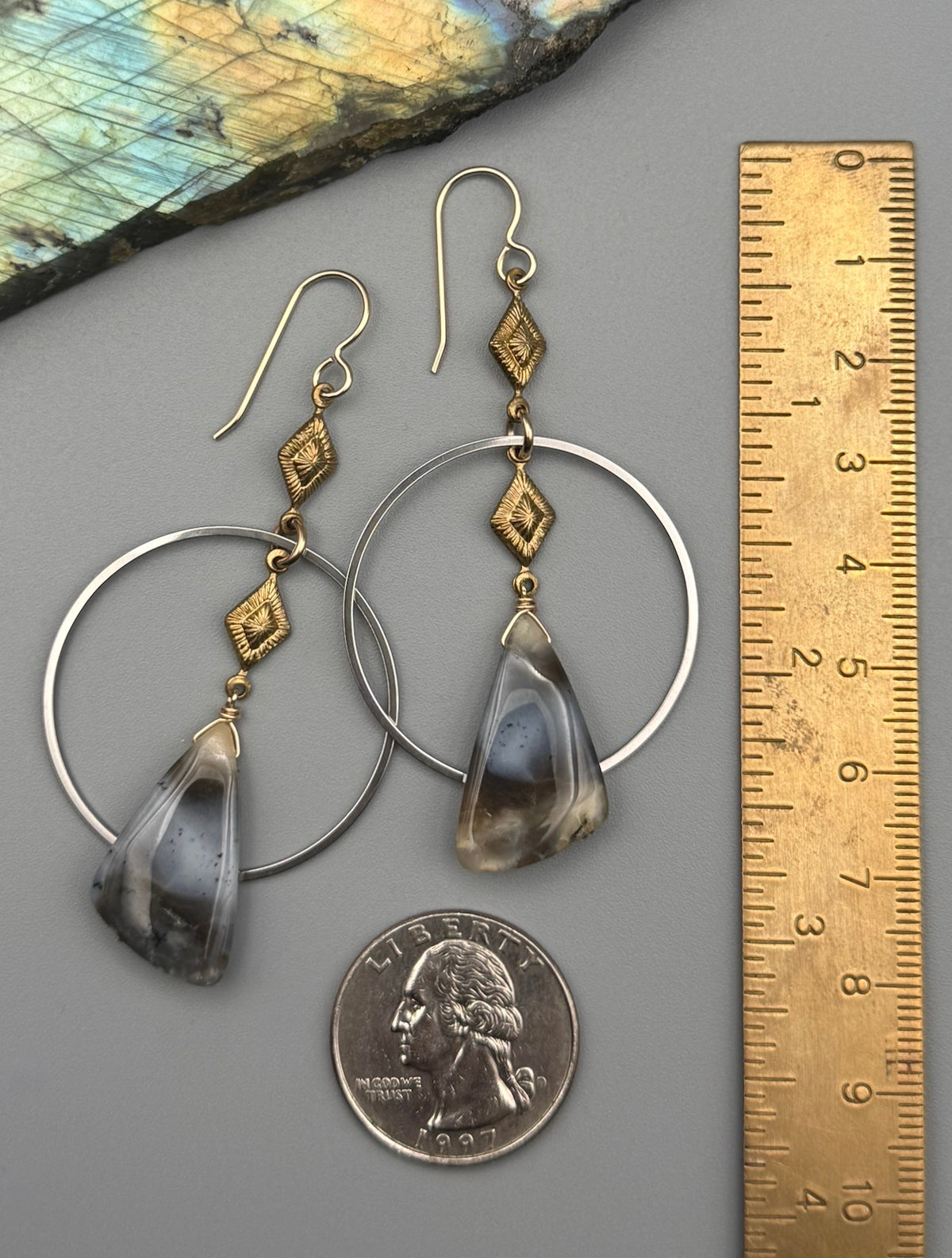 •AGATHA SWING• dendritic opal wing + mixed metal earrings