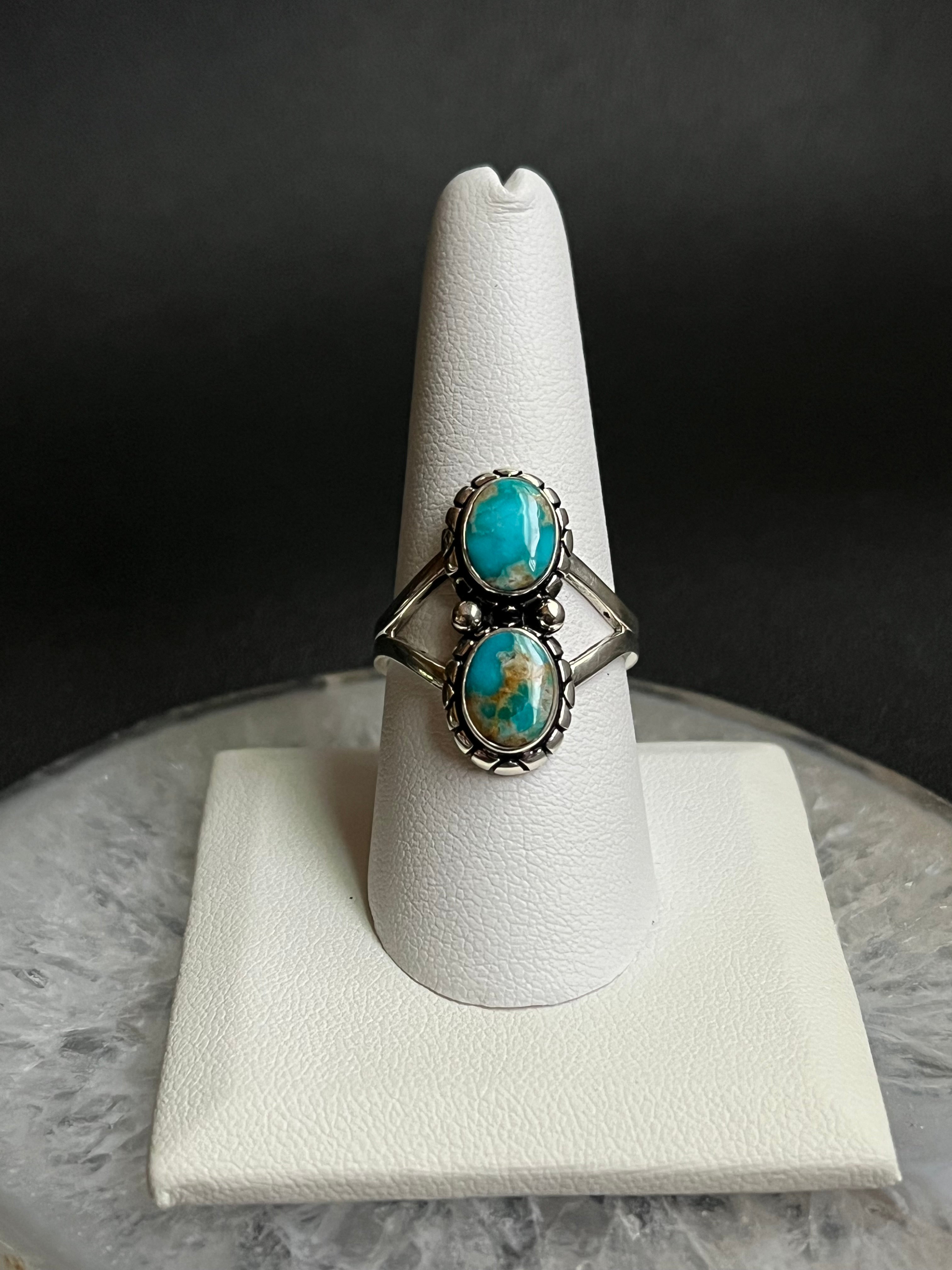 •SONORAN GOLD TURQUOISE• Navajo silver double stone ring - size 9