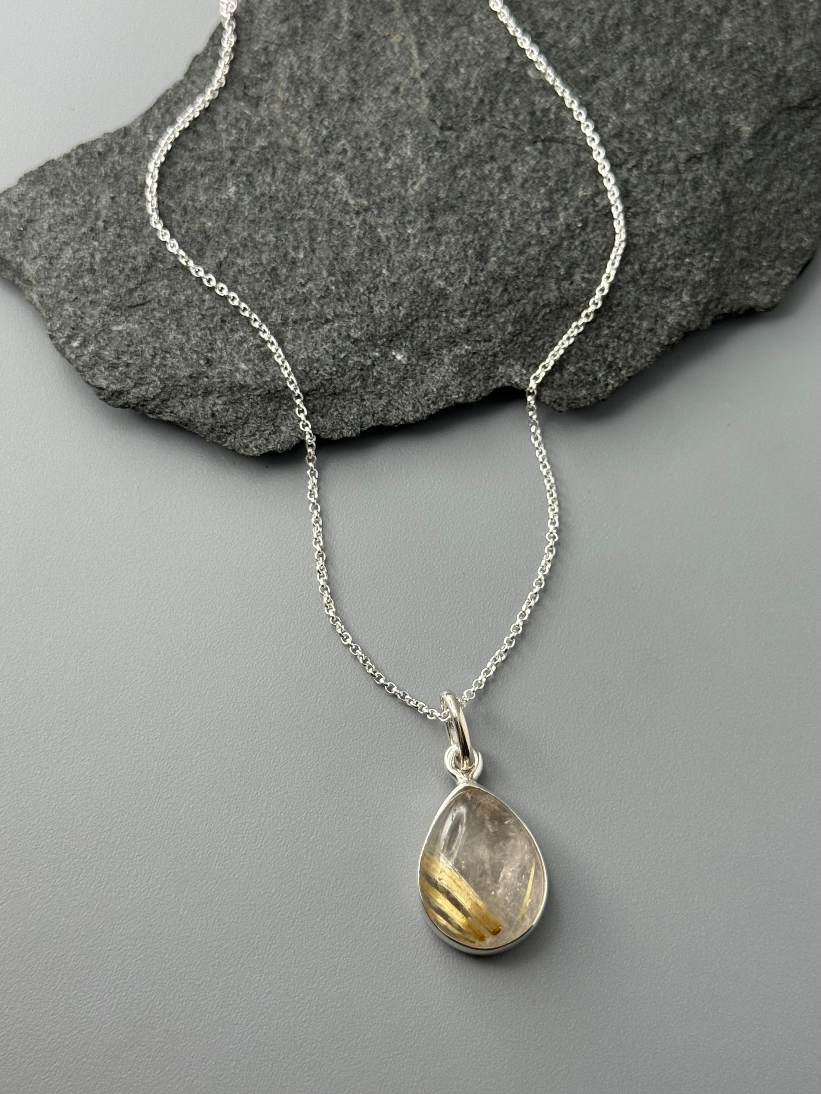 •RUTILATED QUARTZ - SMALL TEARDROP• sterling silver necklace (18" long)