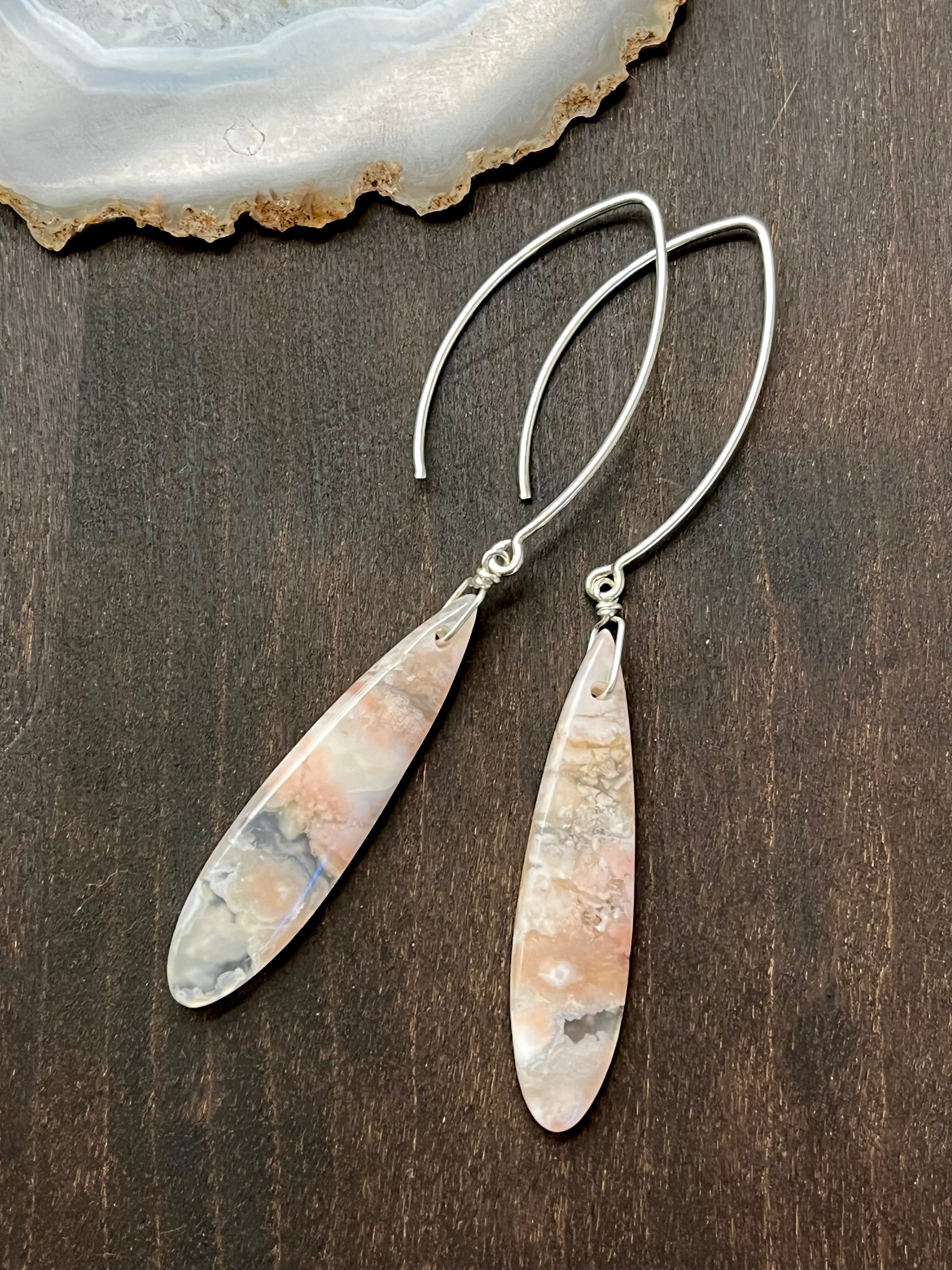 •STRAY• cherry blossom agate + silver dangle earrings