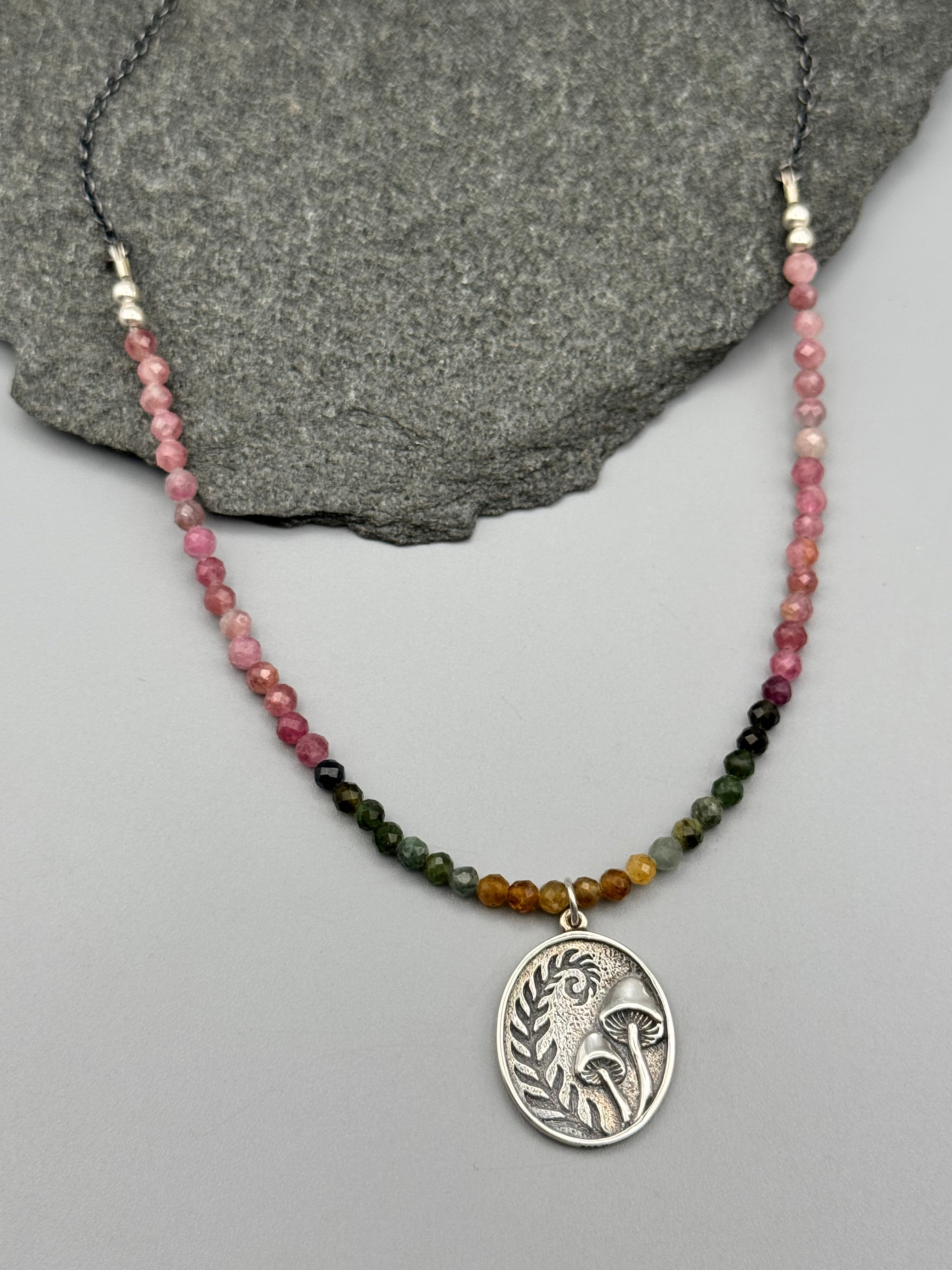 •TOURMALINE - BOTANICA• silver beaded necklace (24" long)