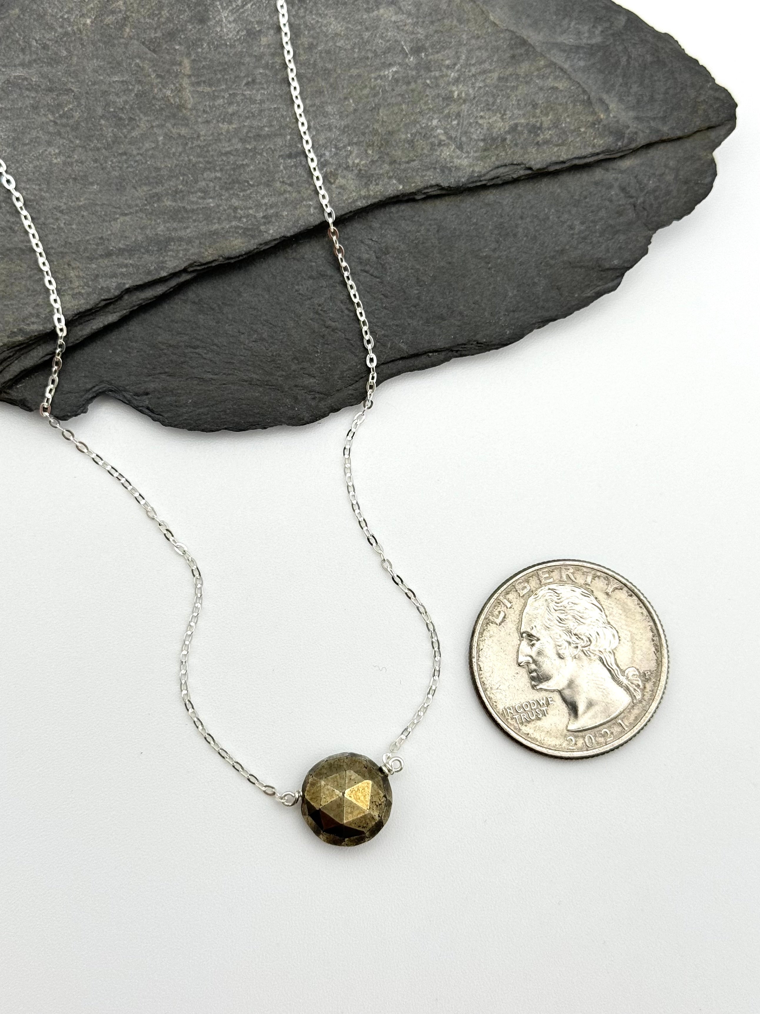 •STRAY• pyrite briolette coin + silver necklace