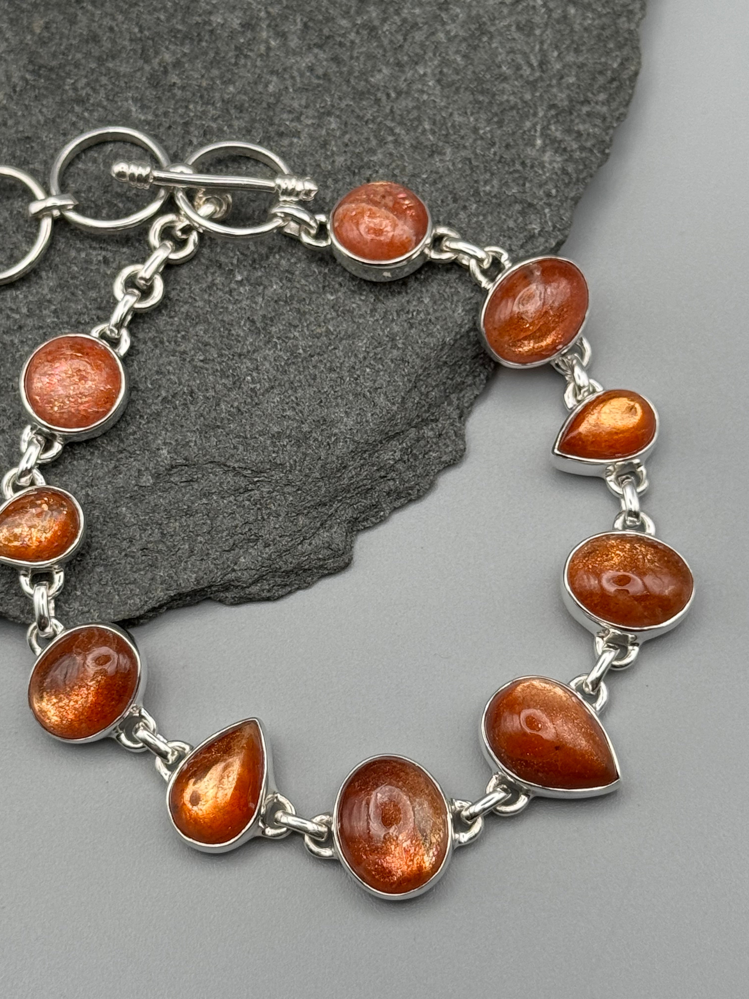 •SUNSTONE - GEO MIX• linked silver bracelet (7.25" - 8.5")